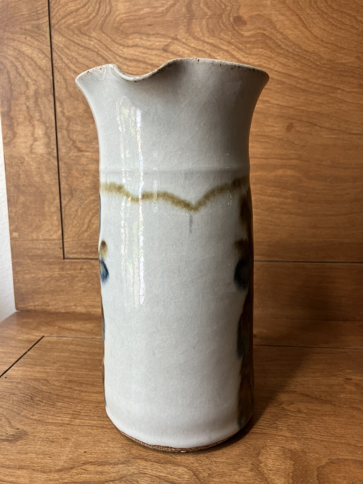 Vintage John Fassbinder studio pottery Pitcher mid century modern art 8 1/4 in