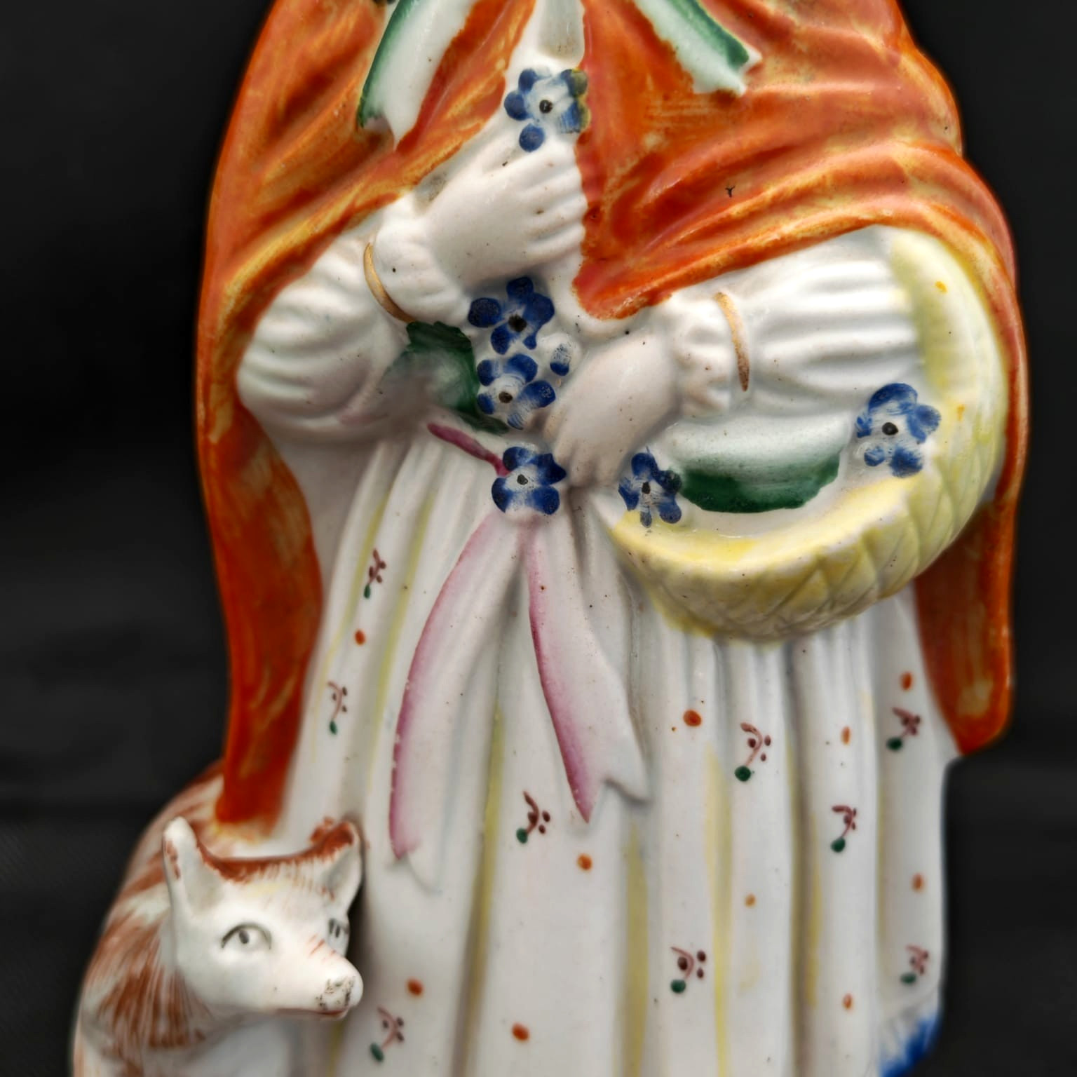 two rare old Staffordshire Figures Little Red Riding Hood & man with bird