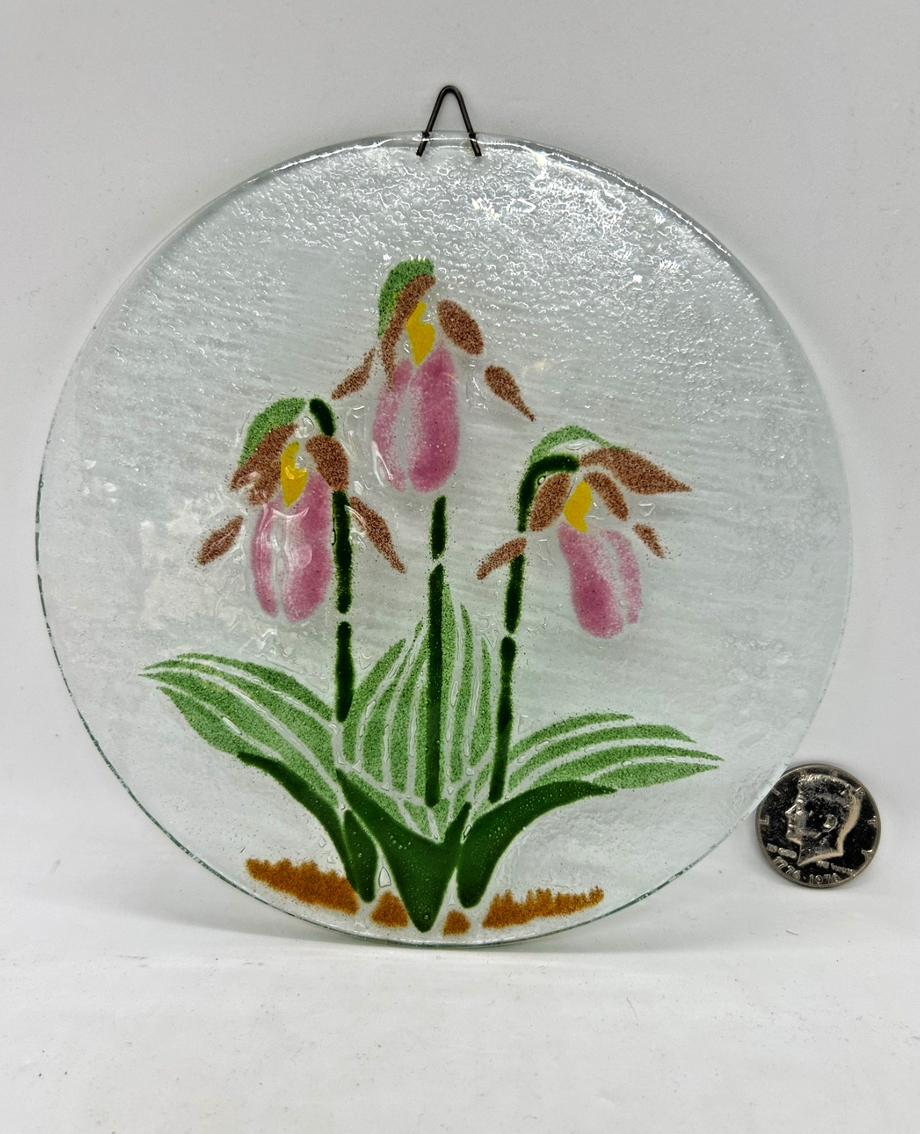 Large Fused Art Glass Suncatcher Lady Slipper Wildflower Design