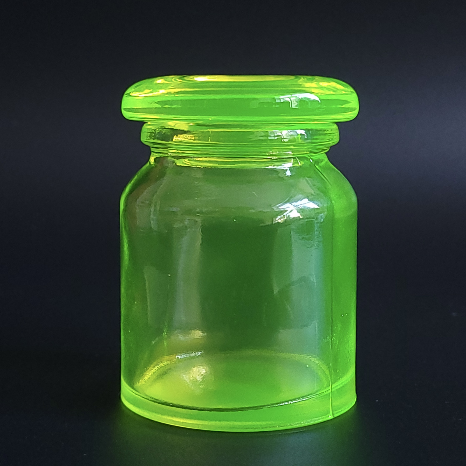 Vaseline Uranium Glass Jar with Lid Vaseline Yellow Clear Glass Figurine