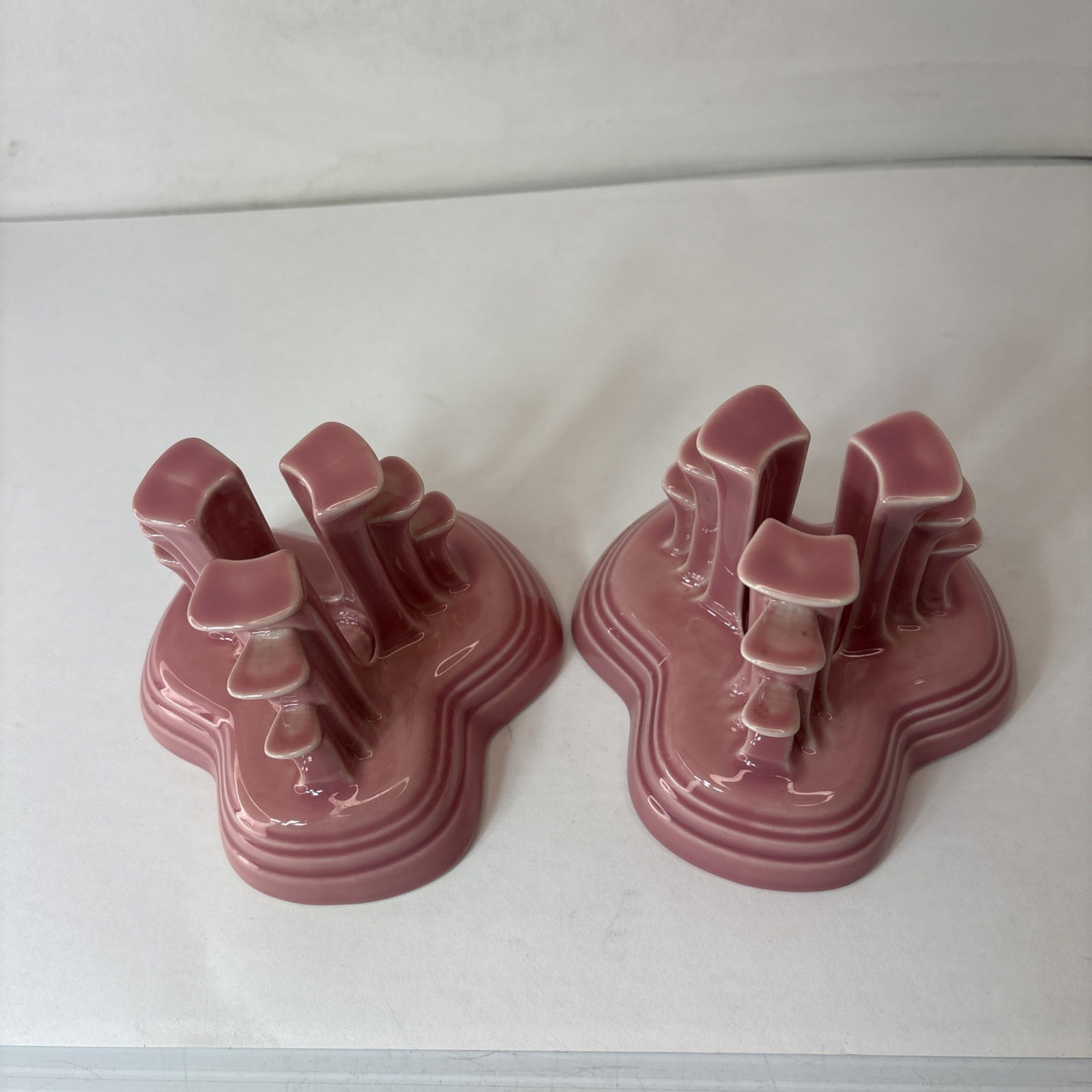 Fiesta Ware, Rose Pink Art Deco Pyramid Style Vintage Candle Holder Pair (2)