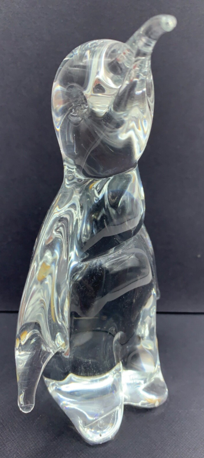 Glass Penquin Paperweight F M Konstglas Ronneby Sweden 6.75″ Tall Clear
