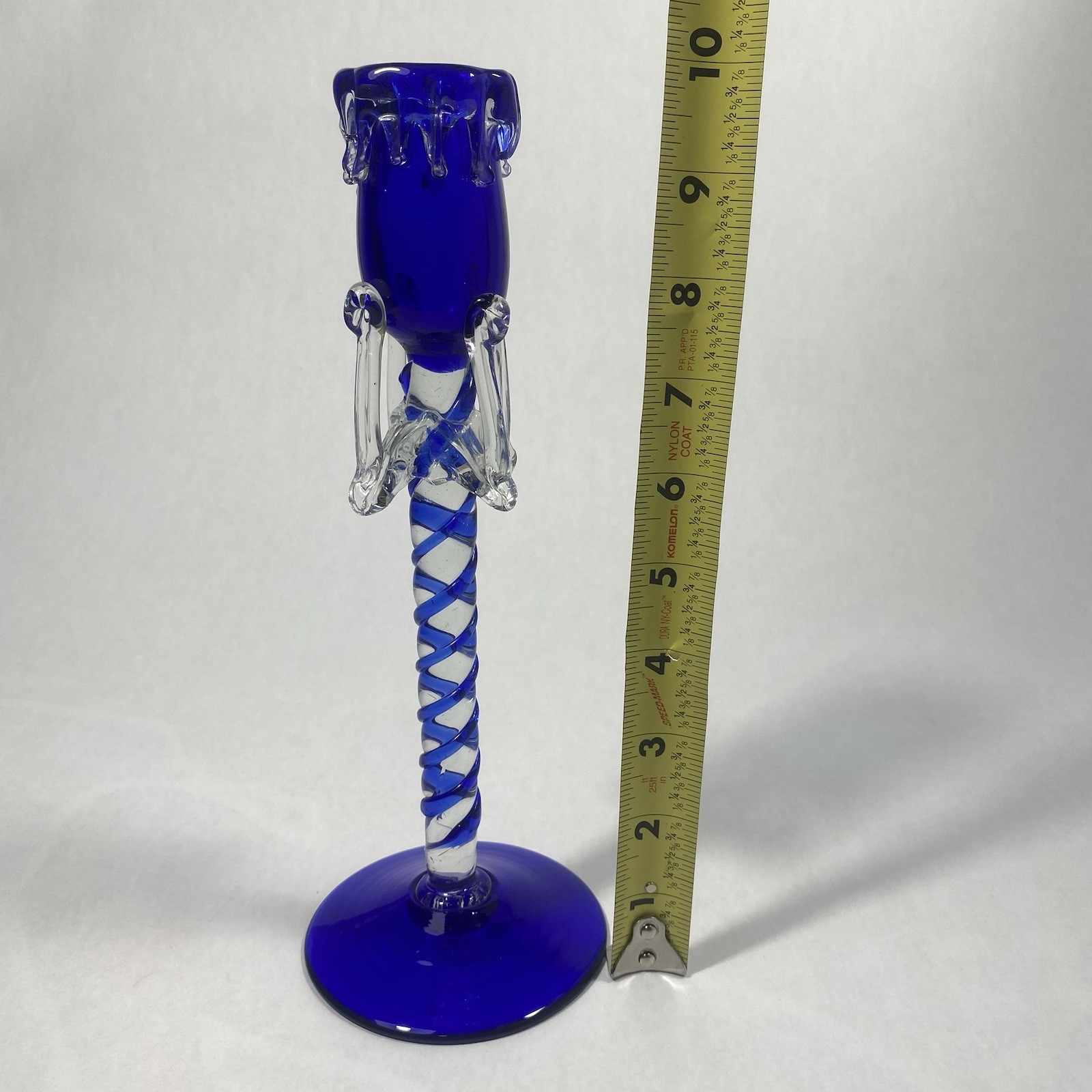 Vintage Baijab Cobalt Blue Glass Candle Stick Holder Twisted Stem Hand Blown