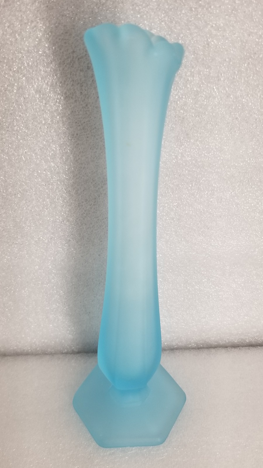 Westmoreland Glass * Paneled Bud Vase * Light Blue Satin Mist * 9.5″ * 0762