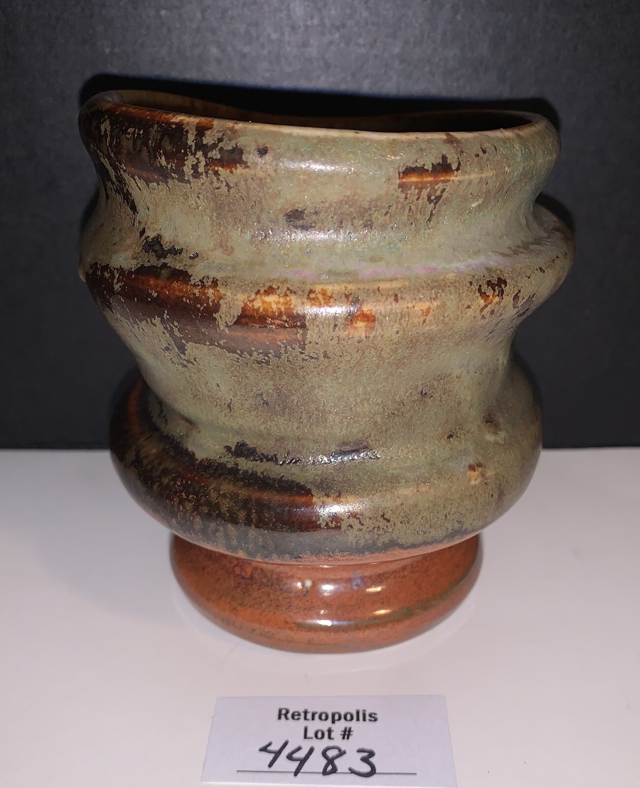 Studio Pottery Hand Thrown Vase Artist Signed JLA Brown Green Gray