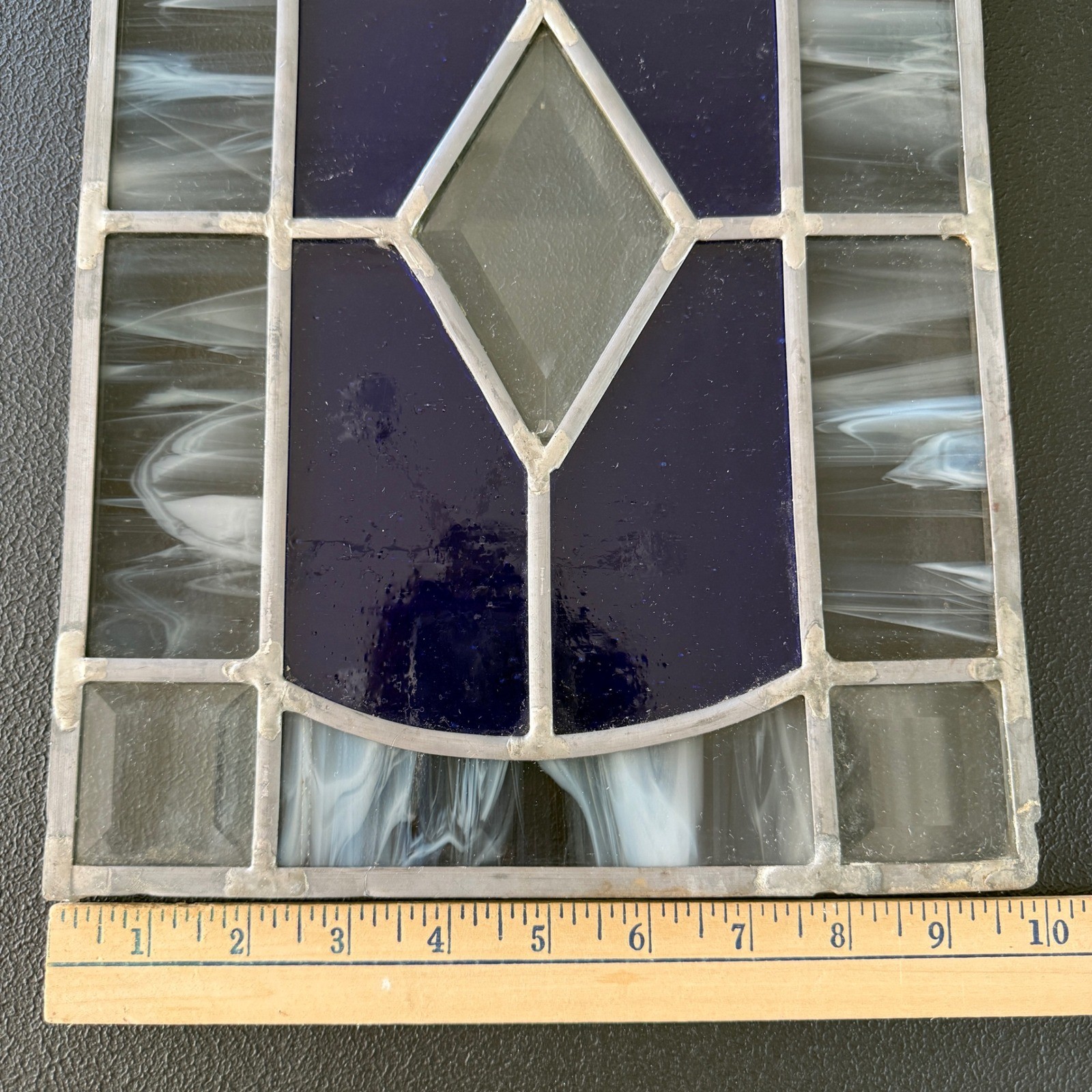 Handmade Stained Glass Window Panel Unisex OS Blue White Slag Glass Beveled Sun