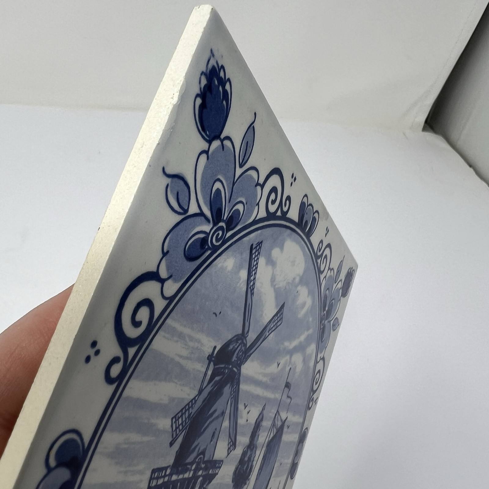 Delft Blue Hand Painted Pottery Tile Holland Wall Hanging Trivet Dutch Windmill