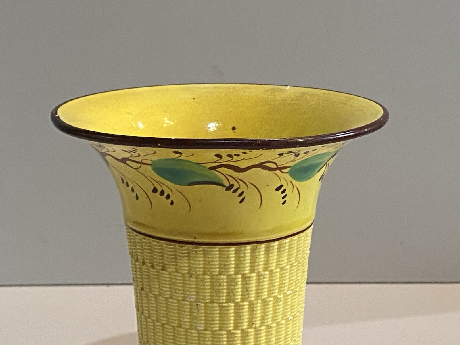 Staffordshire Canary Floral Spill Vase Ca. 1820 Yellow Engine Turning