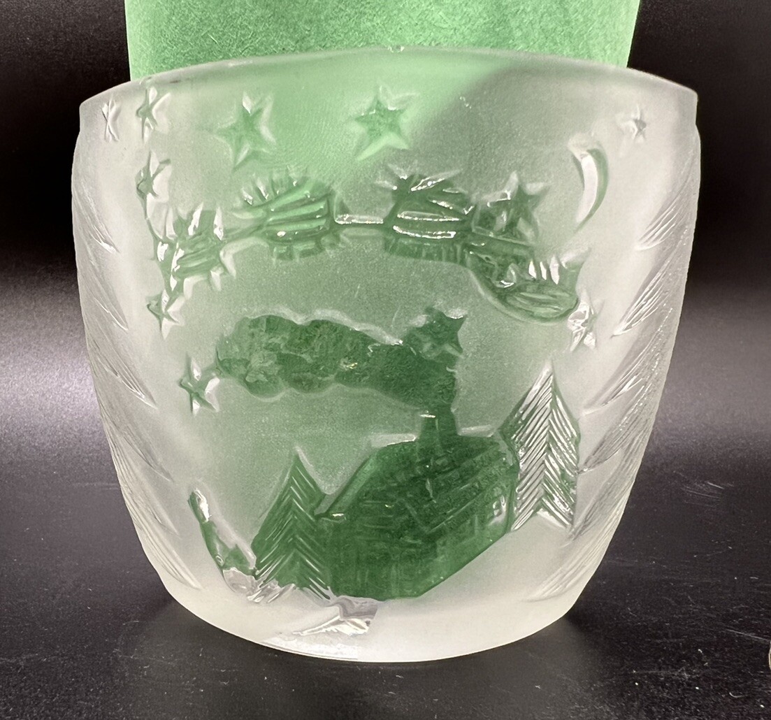 KIG Indonesia Frosted Glass Votive Candle Holder Santa Flying Through The Night