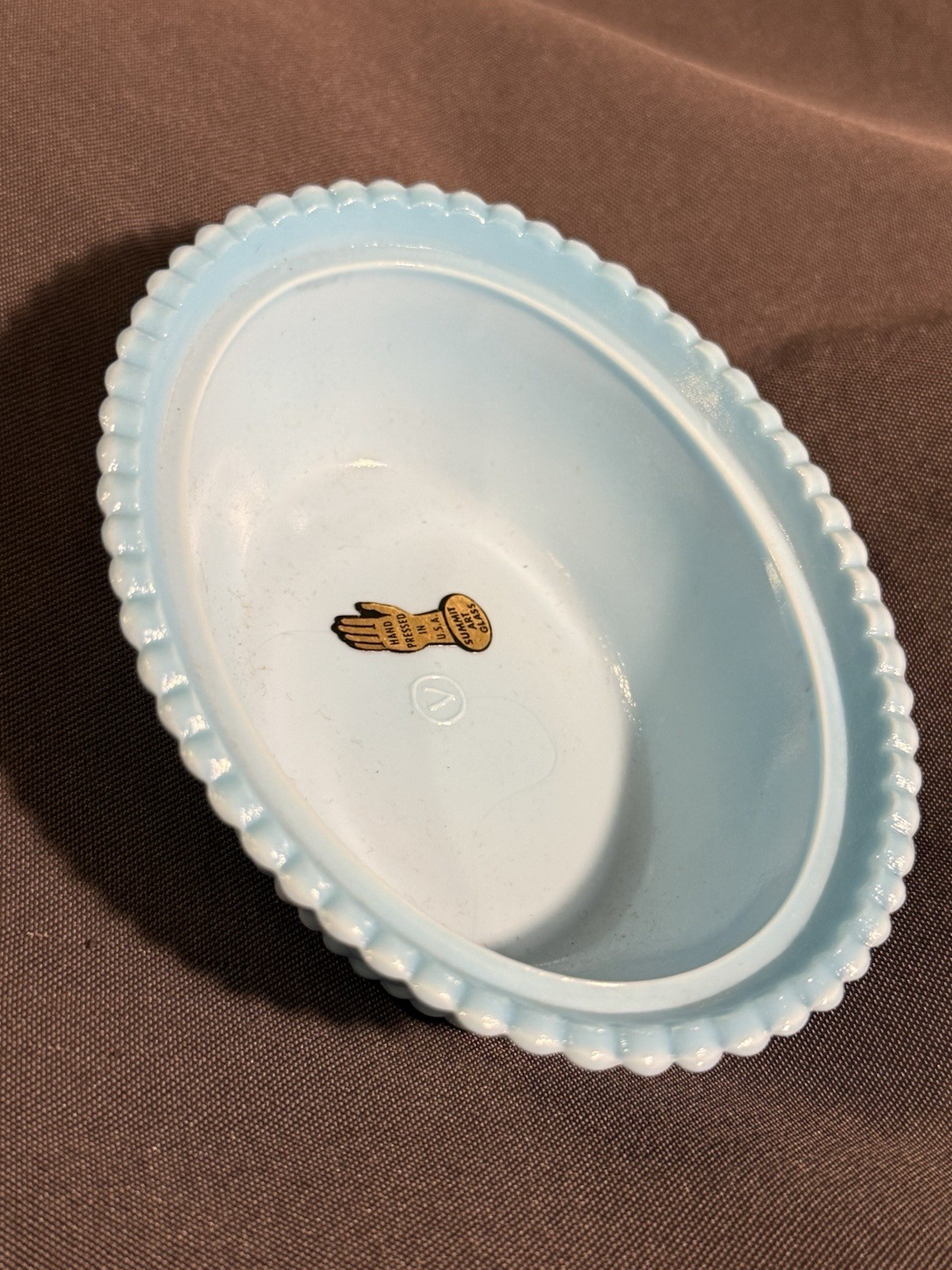 Vintage Summit Art Glass Light Blue Nesting Robin Nest Bird & Berry Covered Dish