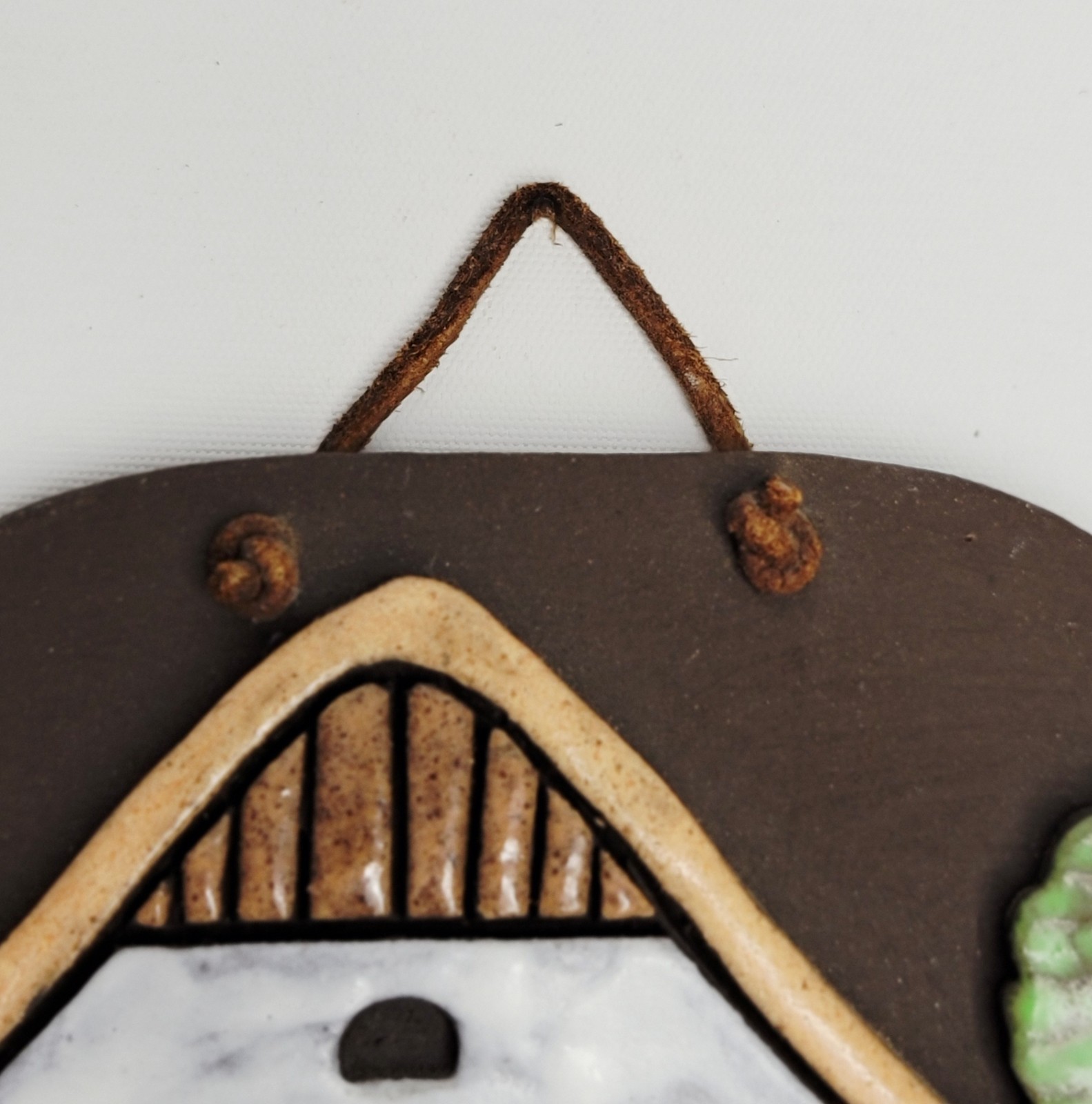 Handmade Art Pottery Oval Tile Wall Hangings Trees Houses Church Village Set 4
