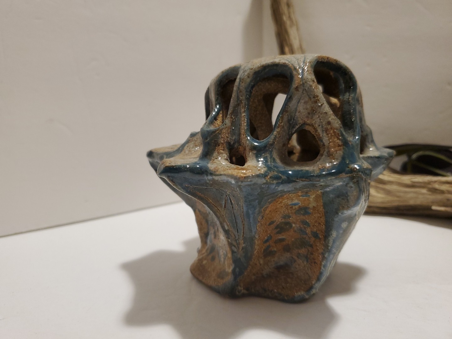 Artisan Made Arts and Crafts Pottery Small Vase w Flower Frog or Abstract Tree ?