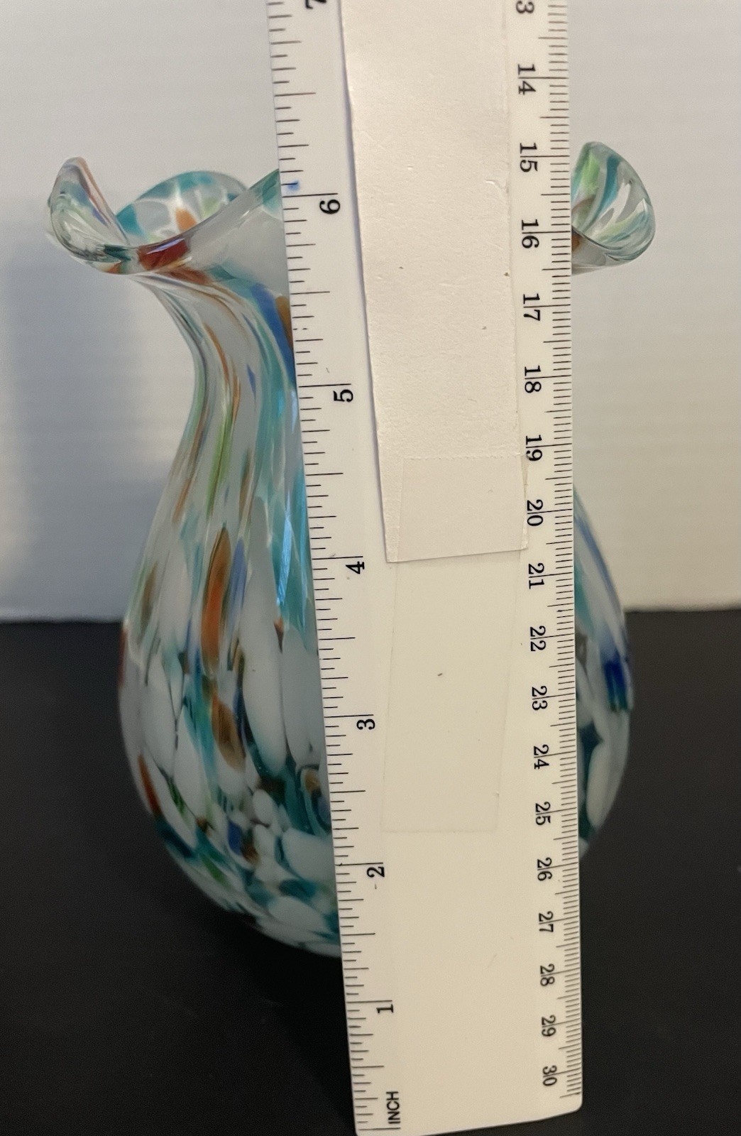 VTG Multi-Colored Confetti Splattered Hand Blown Ruffled Art Glass Vase