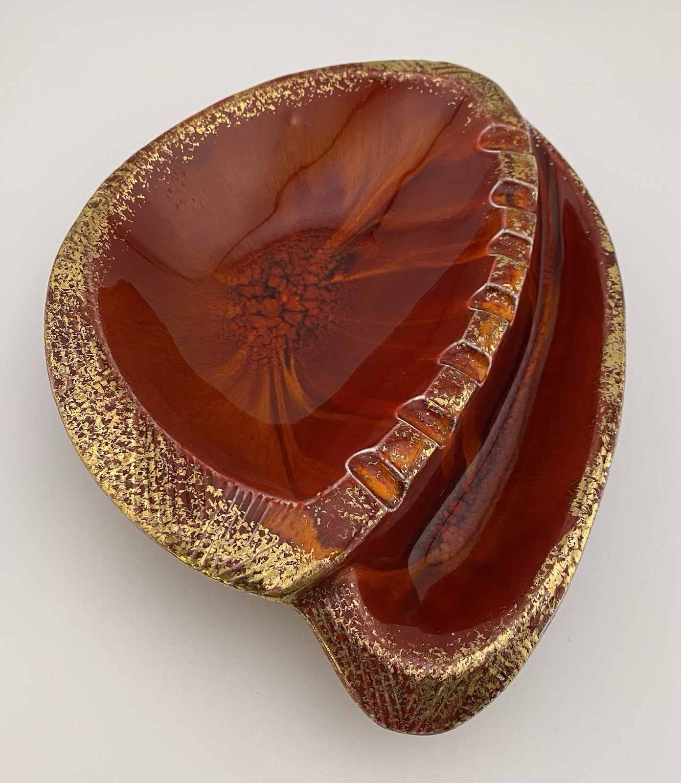 1960’s MCM Red Orange Gold Trim California Original Pottery Ashtray Retro