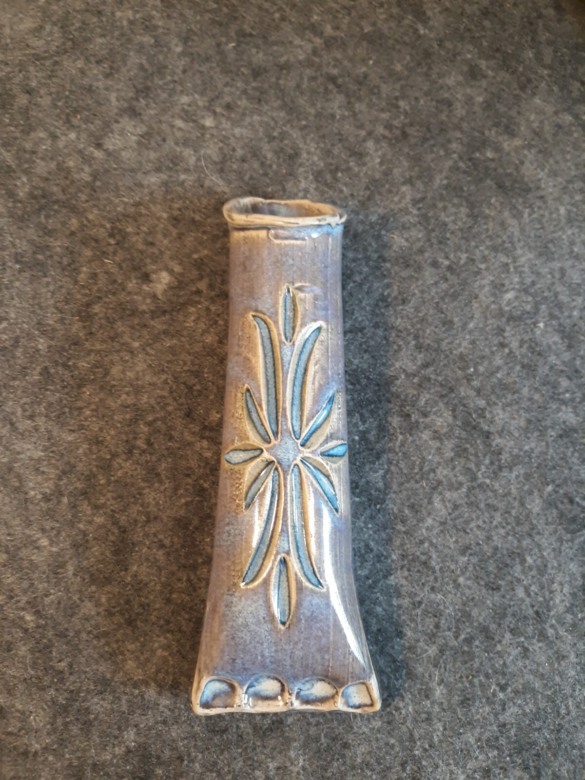Purple Blue Unity Pond Pottery Wall Pocket Etched Design