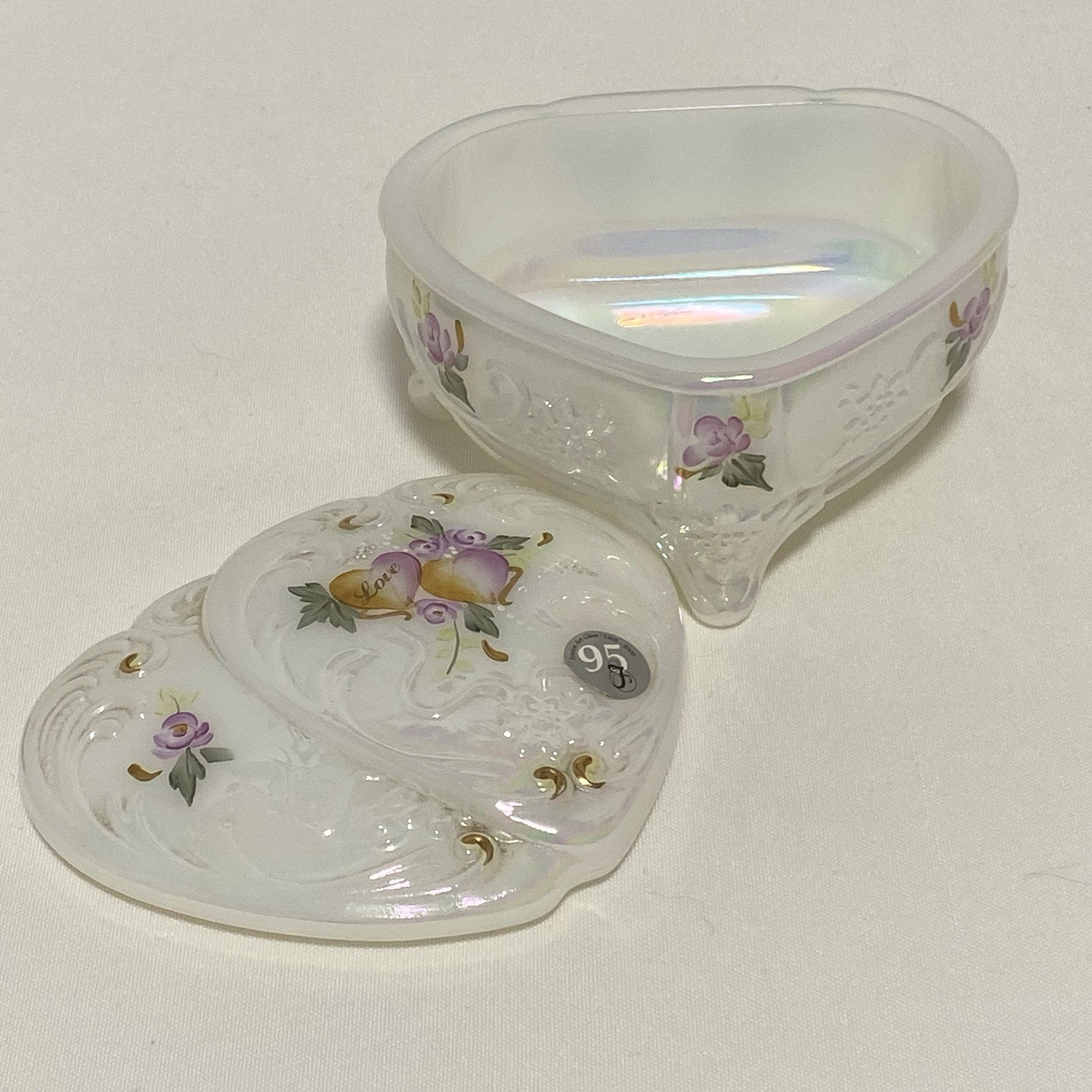 Fenton Double Heart Music/Trinket Box “LOVE” with Poem Handpainted & Signed Rare