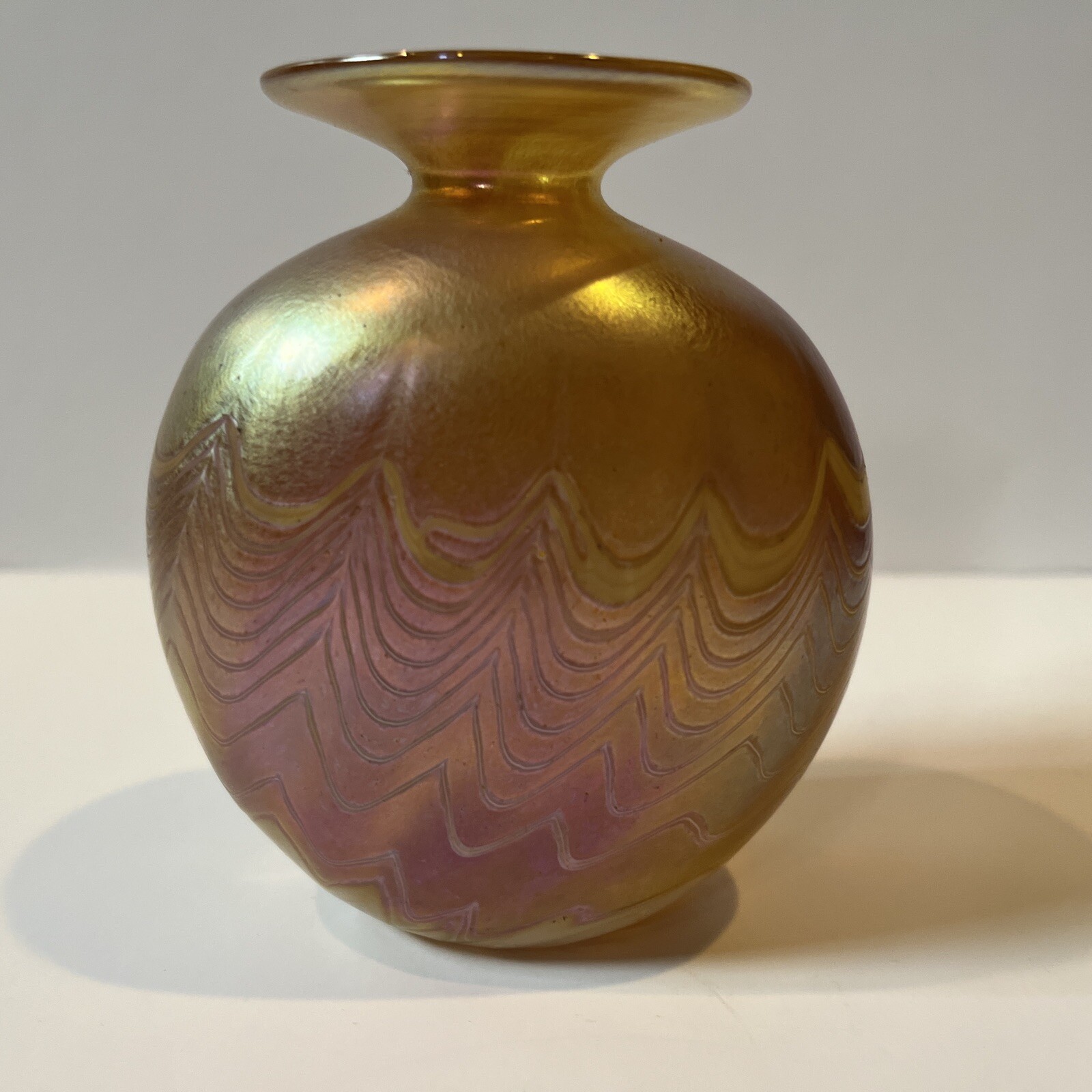 Vintage Art Glass Vase Signed Robert Held Yellow Purple Iridescent 4.5” Canada