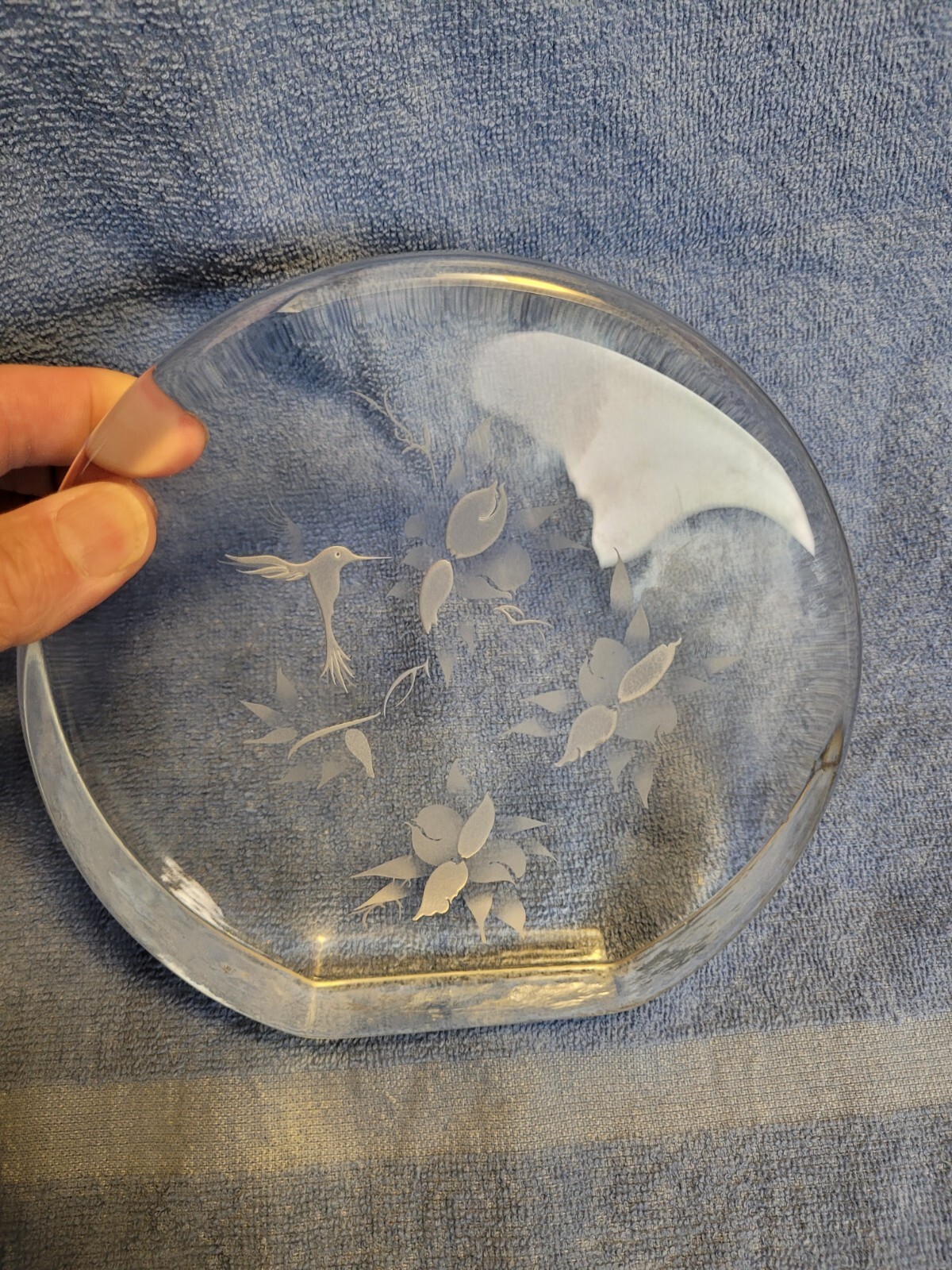 Vintage Glass Bird Paperweight Etched 4lbs.