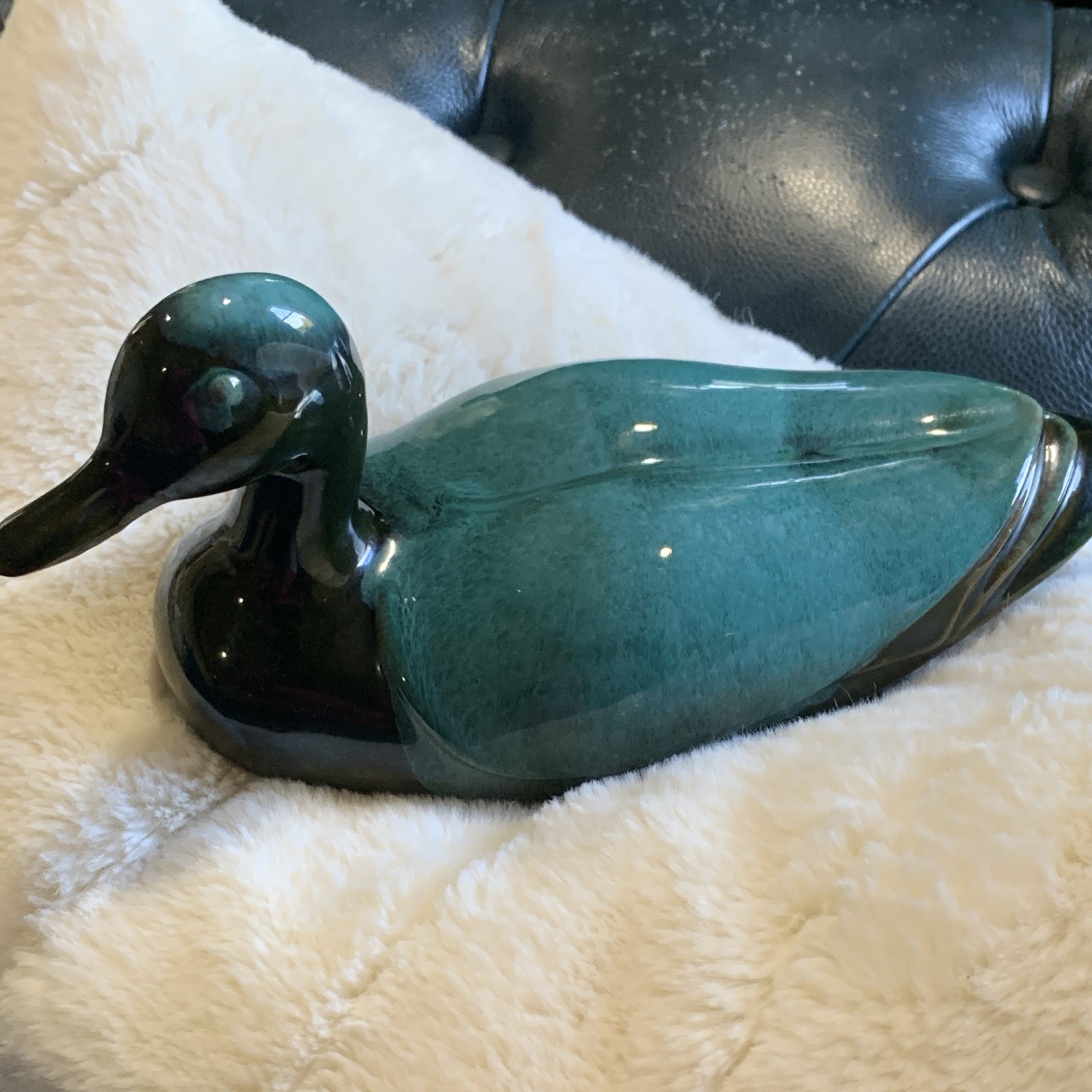 Blue Mountain Pottery Duck Figurine Art Pottery Glossy Green/Black