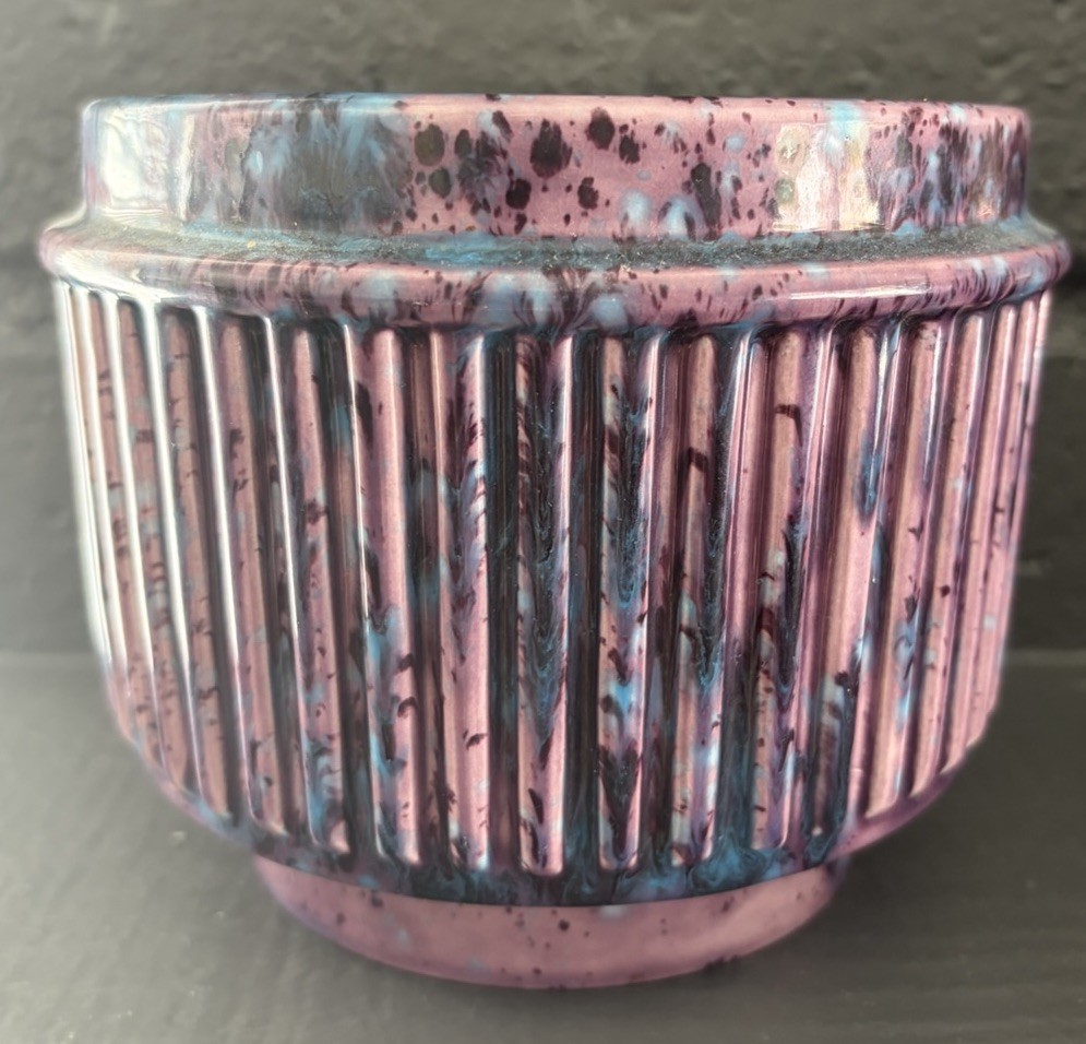 Vintage Atlantic Mold Purple Blue Ceramic Planter MCM Pottery USA Made Boho