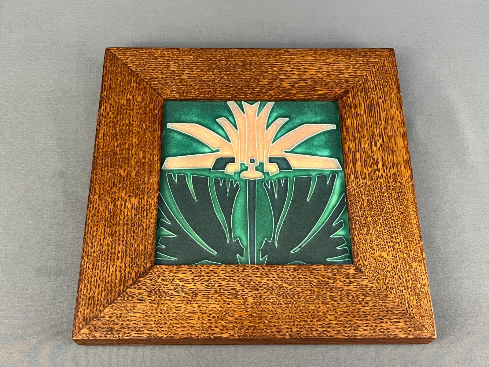 Vintage MOTAWI TILEWORKS Nouveau ARTS & CRAFTS Framed Tile; Mint