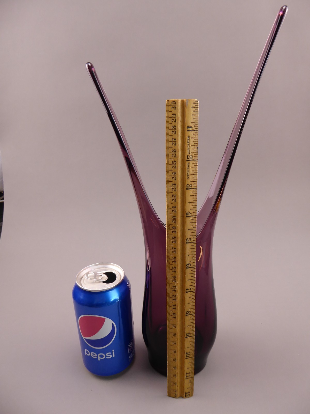 Viking Art Glass Amethyst Purple Split Swung Stretch Vase 14.5 inches