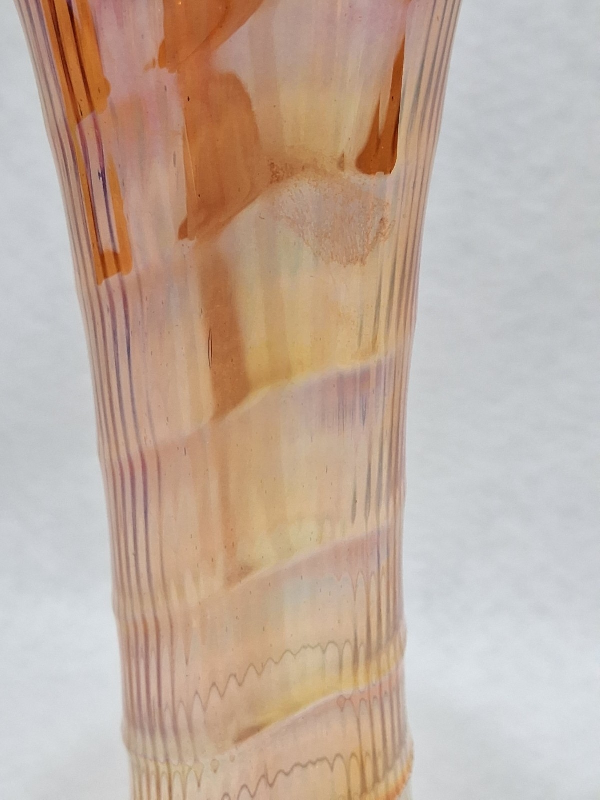 Imperial carnival glass iridescent marigold swung fine ribbed vase vintage 12.5″