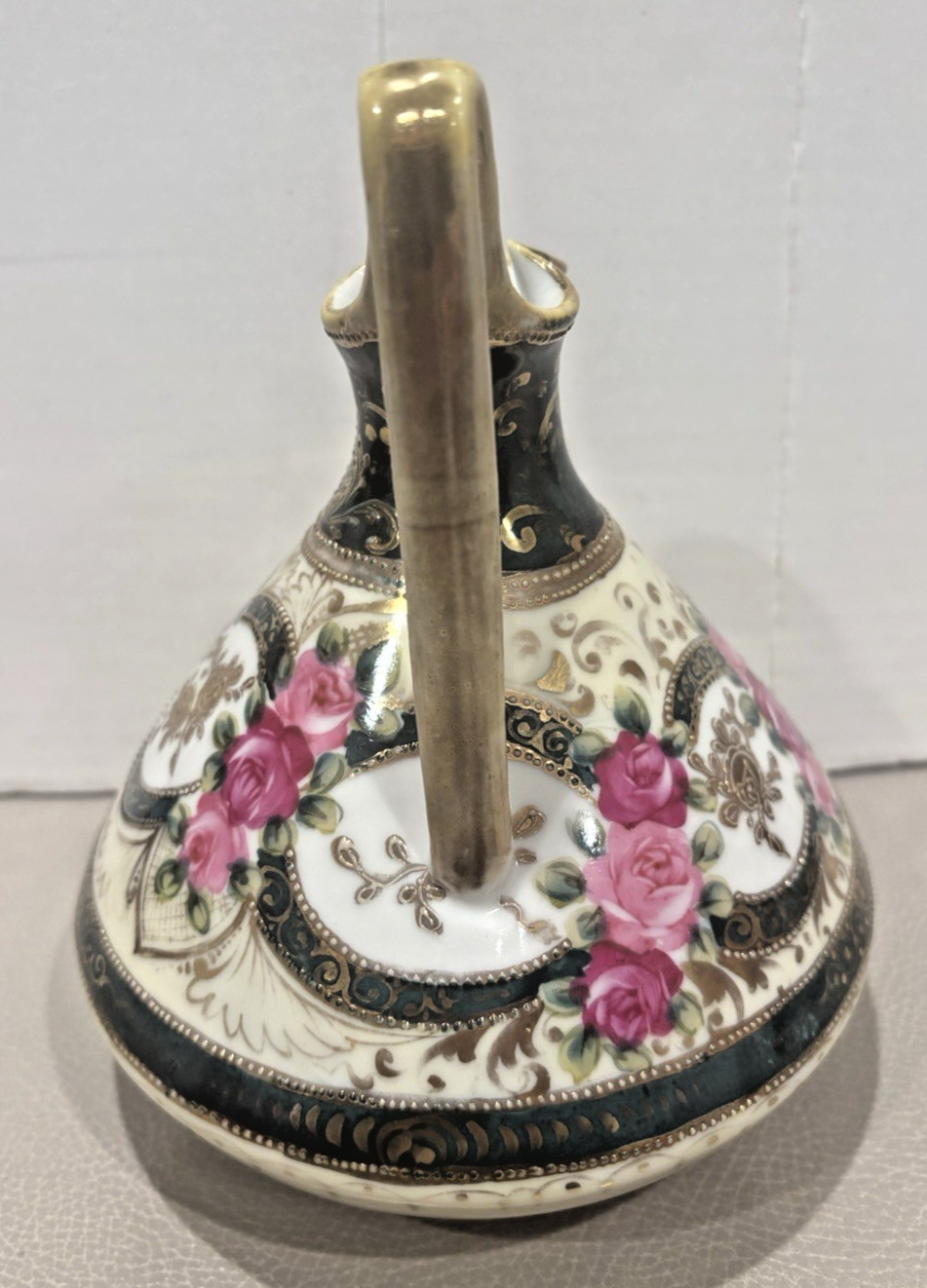 Nippon Hand Painted Gold Gilded Boudoir Pitcher Vase Decor