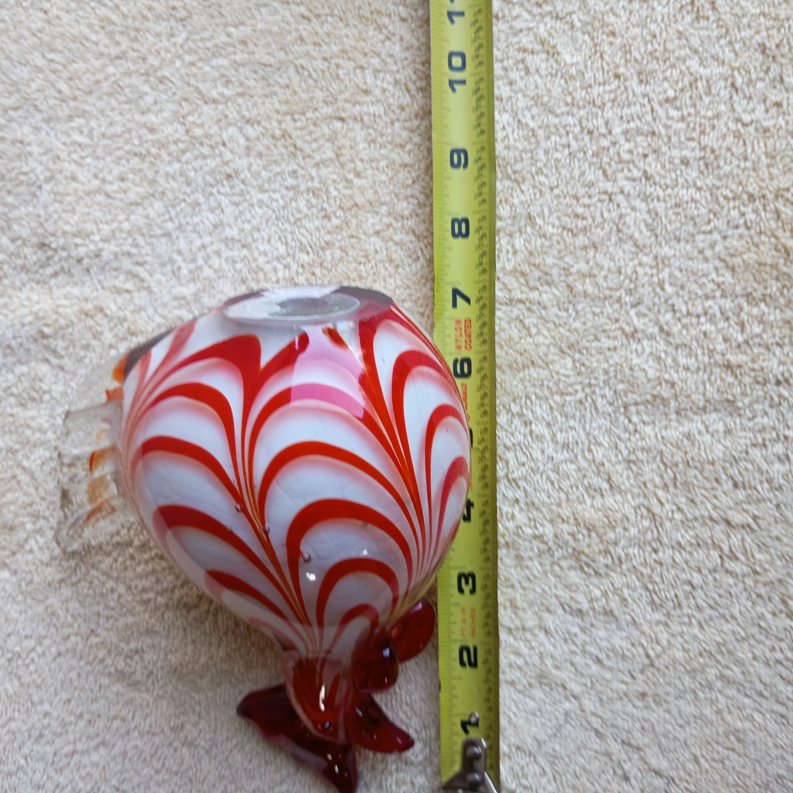 Rooster Chicken Hen Art Glass Murano Style Figure 7” Hand-Blown Statue Red White