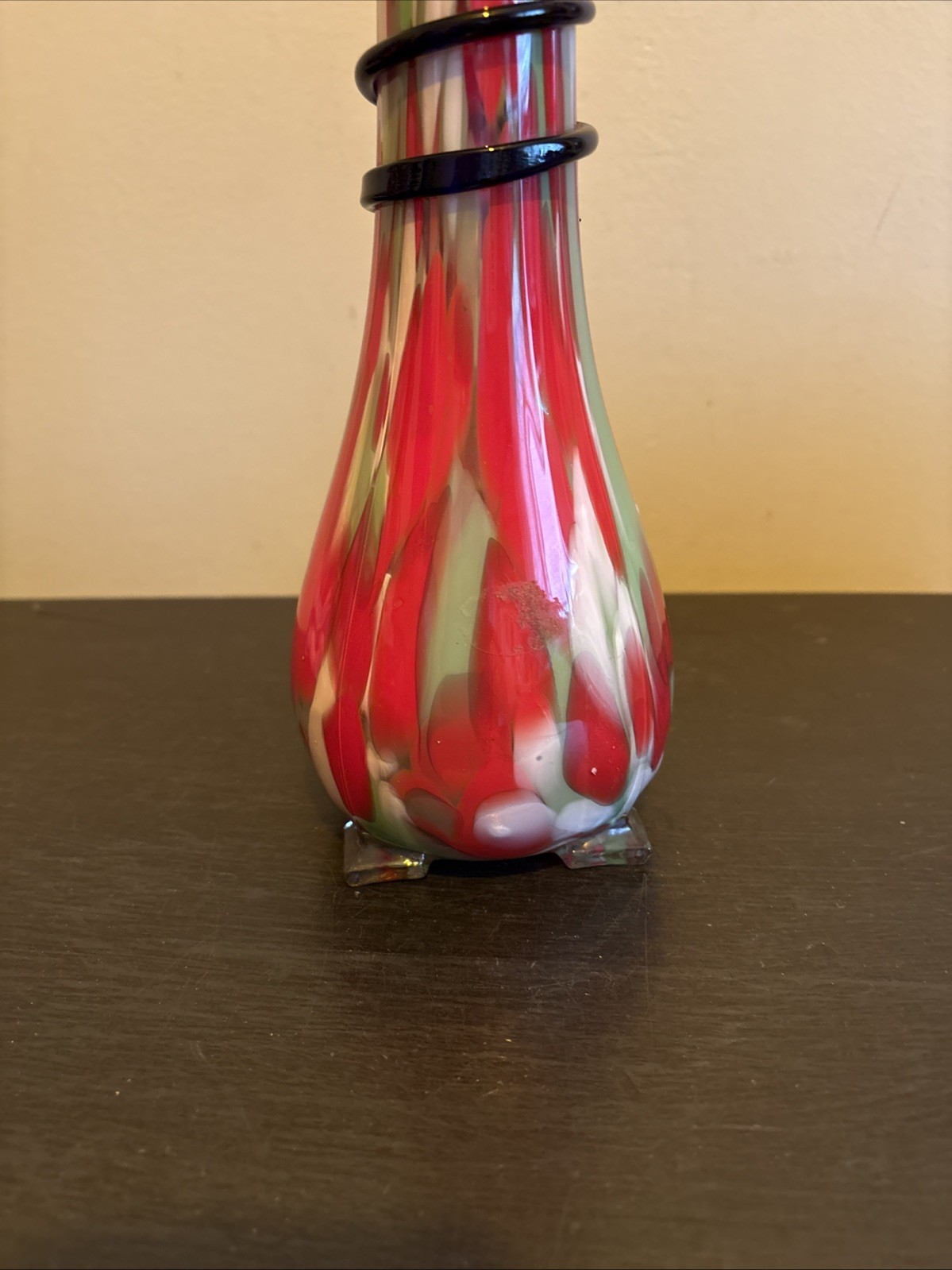 Czech Art Glass End Of Day Ribbed Serpentine Snake Coil Vase Red Green White 12”