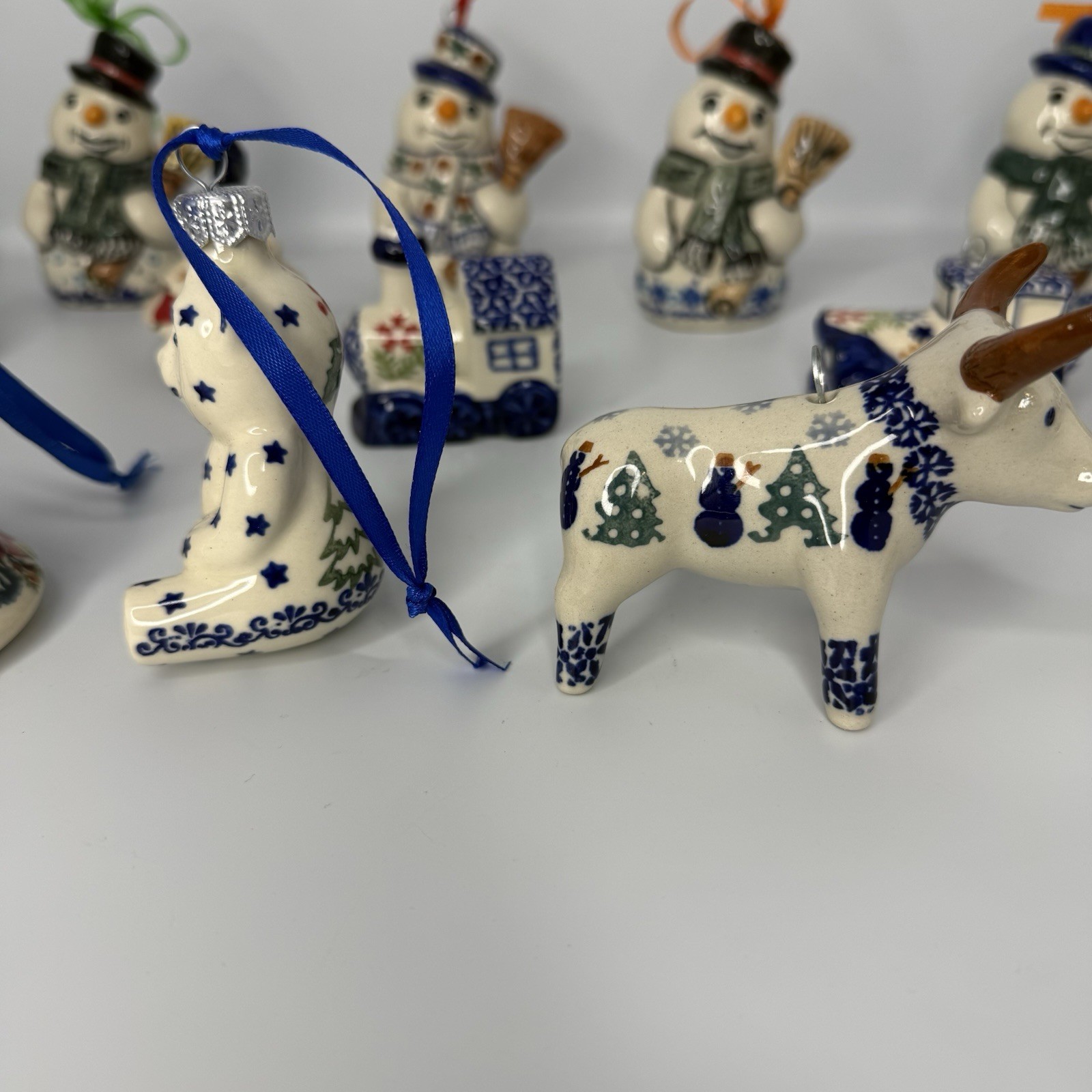 Boleslawiec Polish Pottery Christmas Ornaments Cow,Blue Rose Snowman,Vena READ