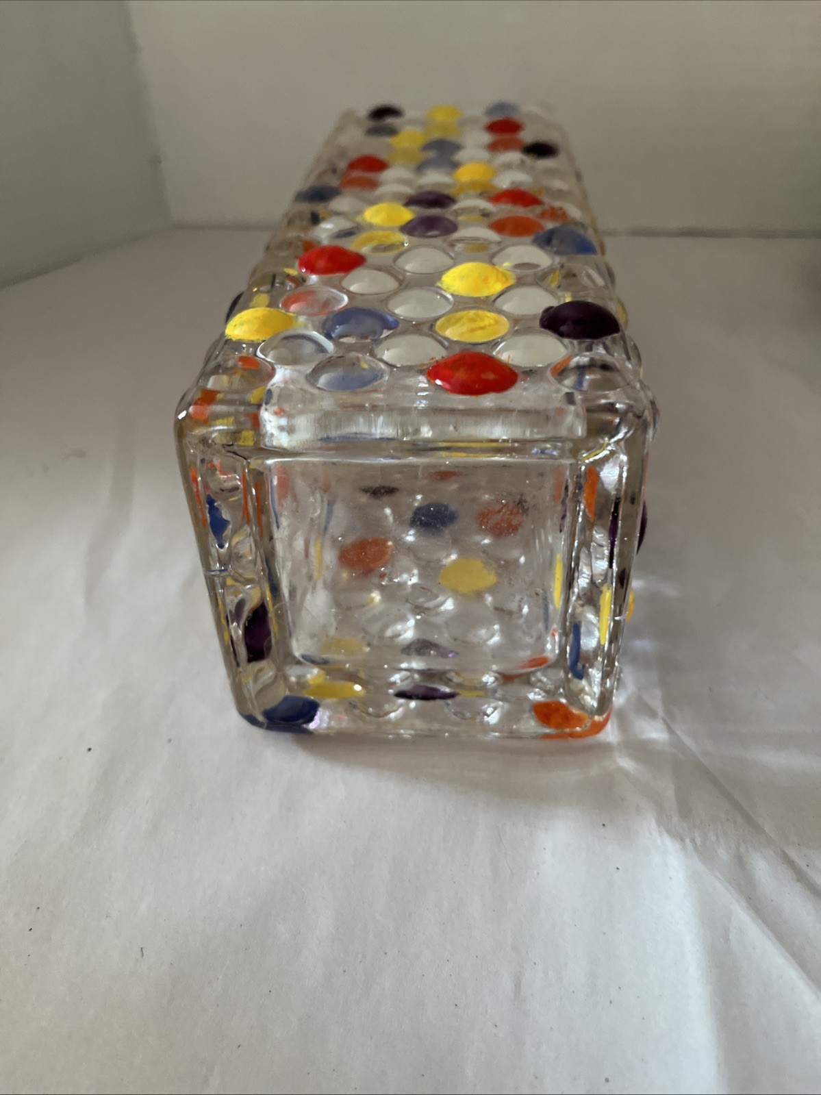 Art Glass Bubble Vase Multicolor Polka Dot Clear Glass Tall Decorative Vase 8”T