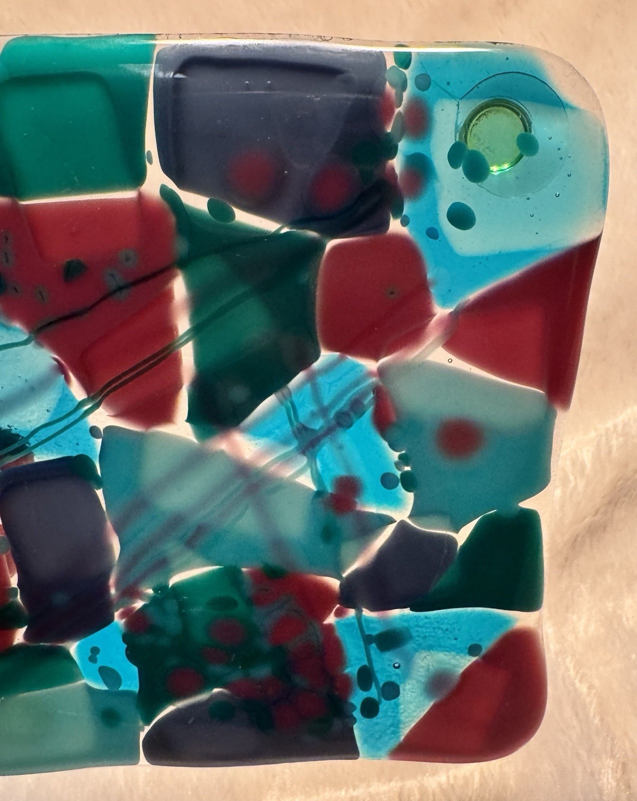 Fused Art Glass Square Candle Holder, Trinket Catcher Coaster Patchwork Colorful