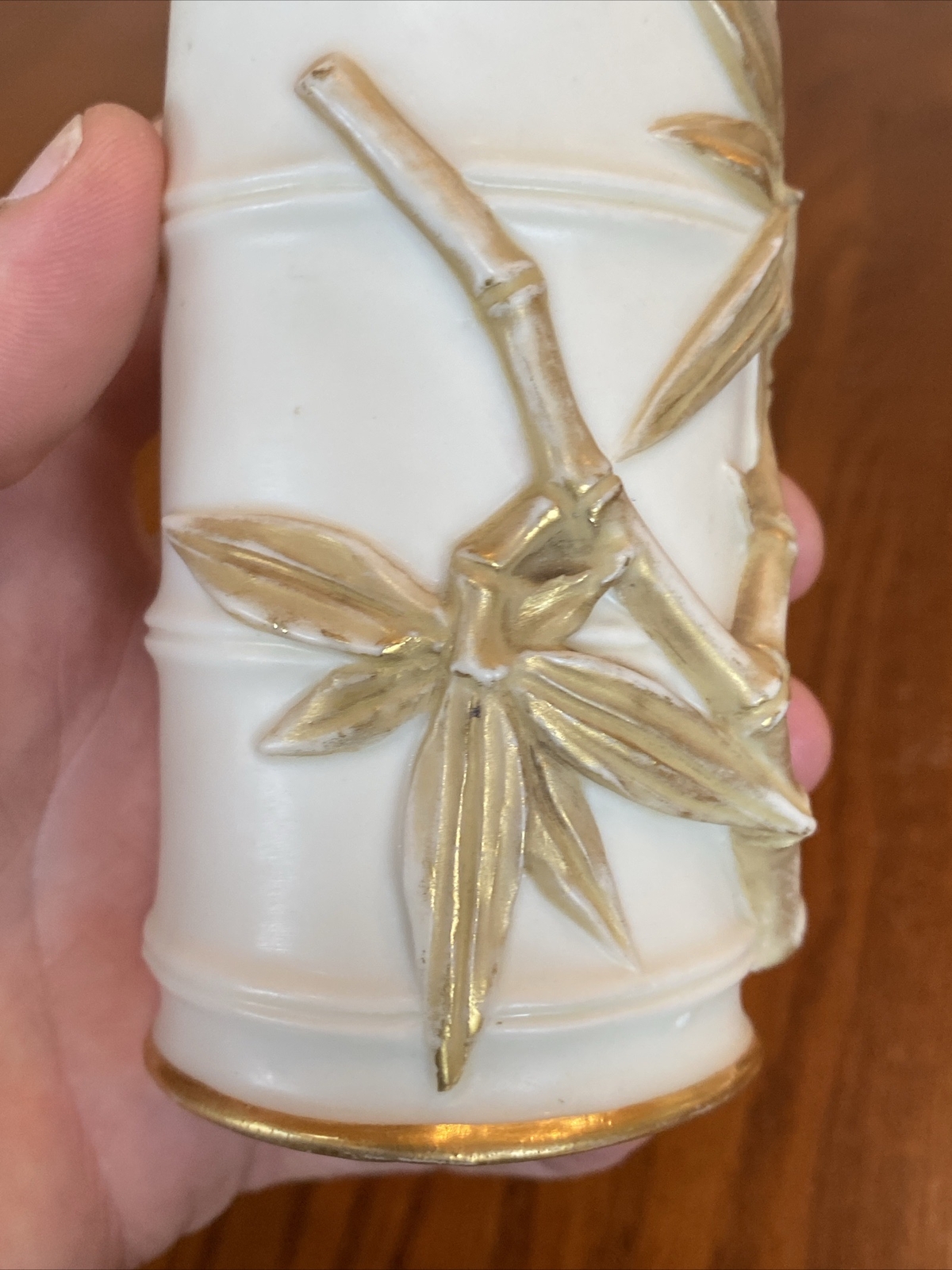 Antique 1885 19th C ROYAL WORCESTER PATENT METALLIC IVORY WARE BAMBOO SPILL VASE
