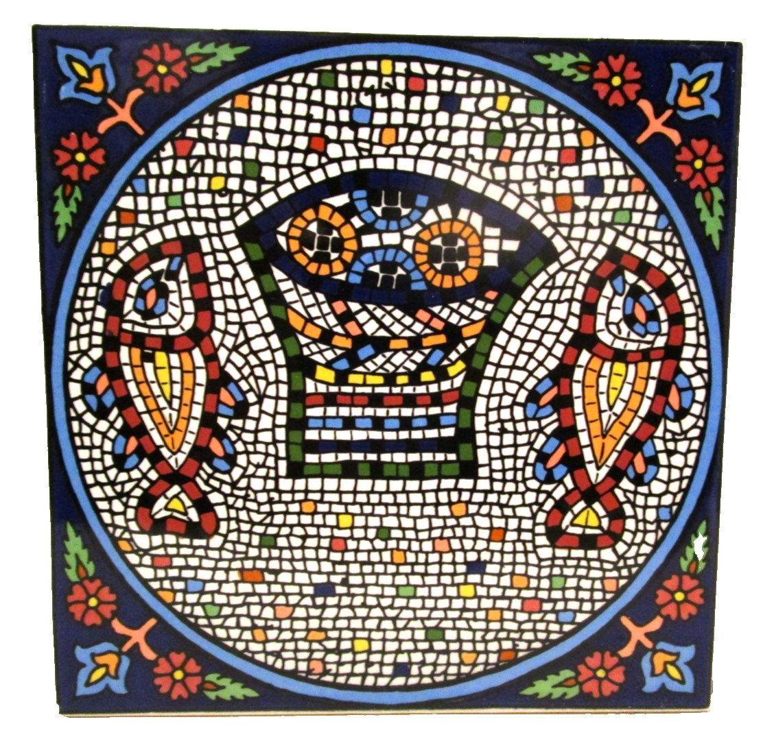 Hand Painted Trivet Wall Tile Biblical 2 Fish & 5 Loaves 6″ Jerusalem