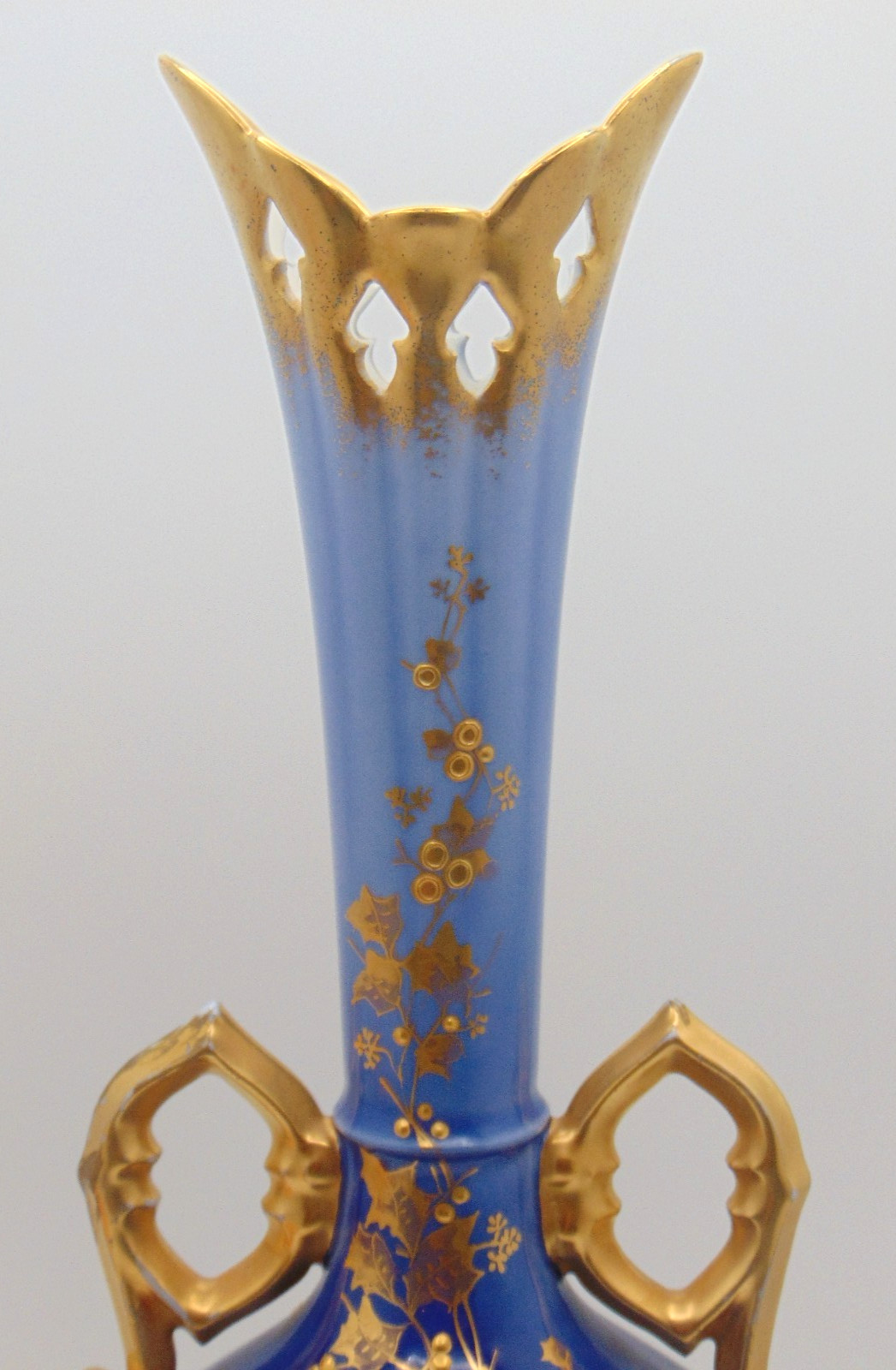 Antique French Limoges Blue Hand Painted Enamel & Gold Japonisme Porcelain Vase
