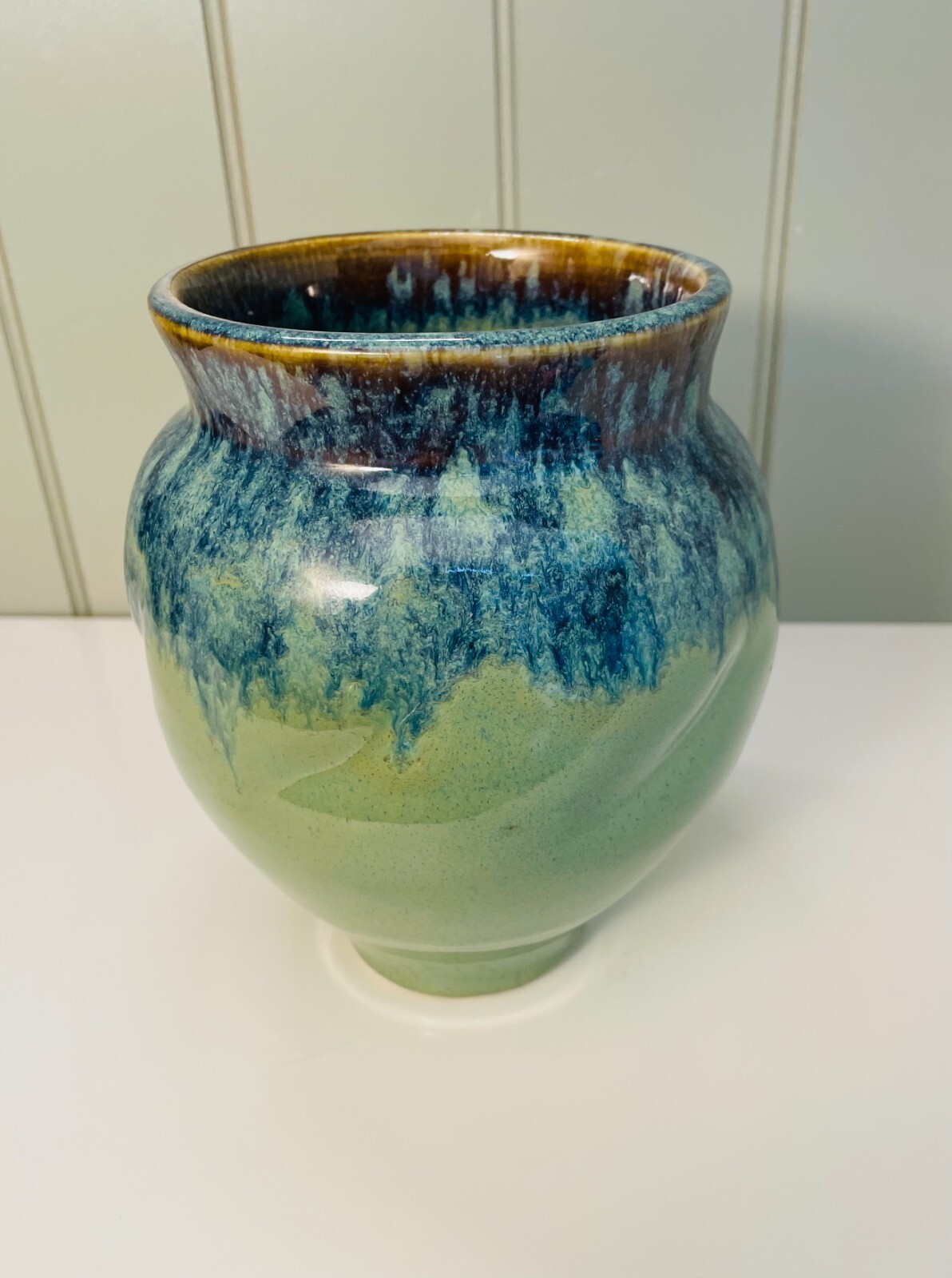 Fine art ceramic vase. Earth tones. Blue/green/brown