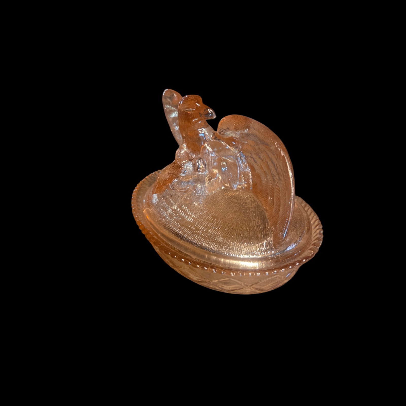 Vtg Westmoreland Nesting Eagle on Nest Basket Pink Glass 6×7.25×6 Candy Dish SEE