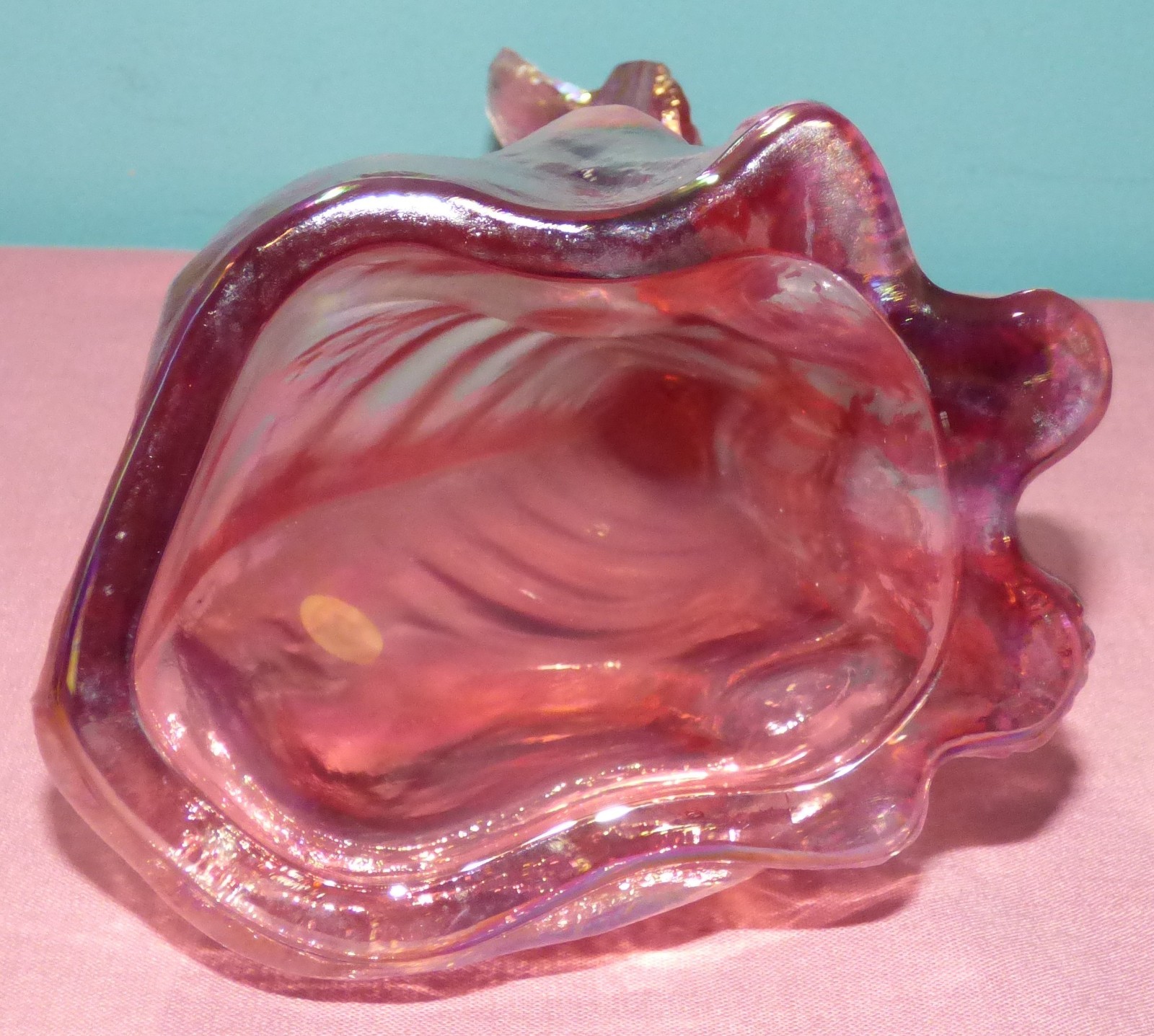Fenton Carnival Glass Iridescent Pink Alley Cat 11” Vintage