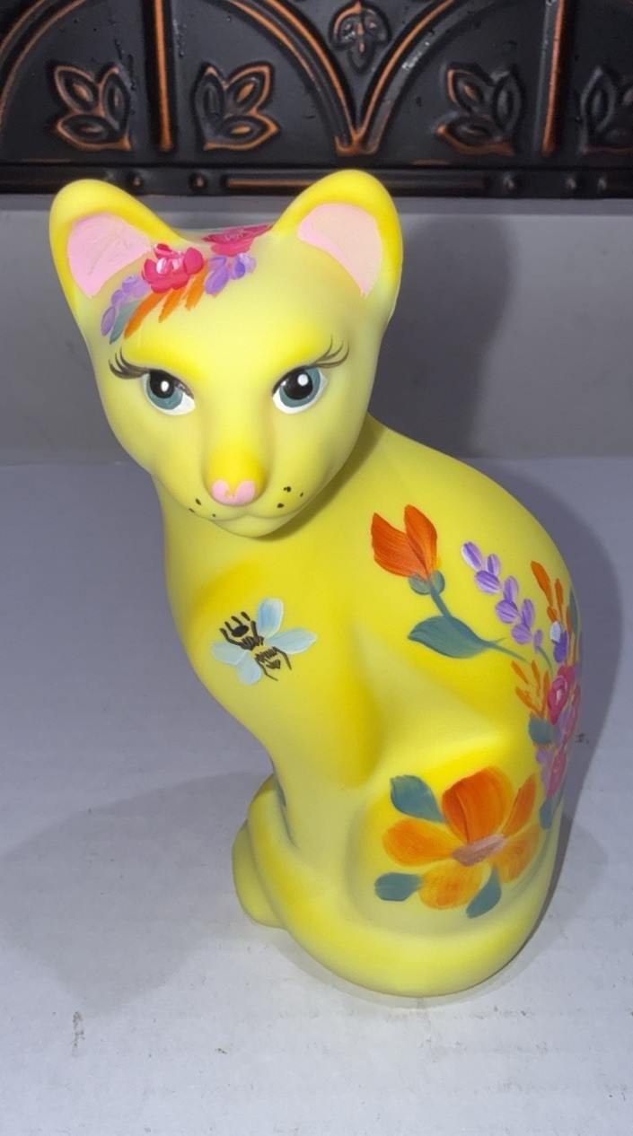 Mosser Super Fenton Exclusive Dandelion GLOW FLORAL STYLIZED CAT Worstell #8/16