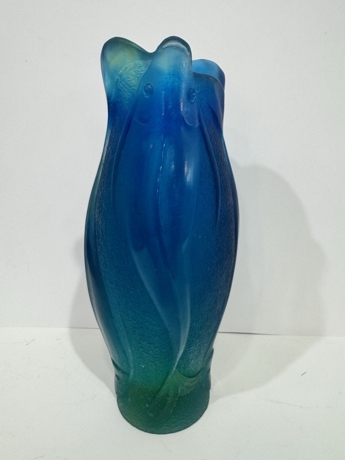 Scarce Ltd. Edition Daum Pate De Verre 12” Blue & Green Vase w/Fish Perfect!