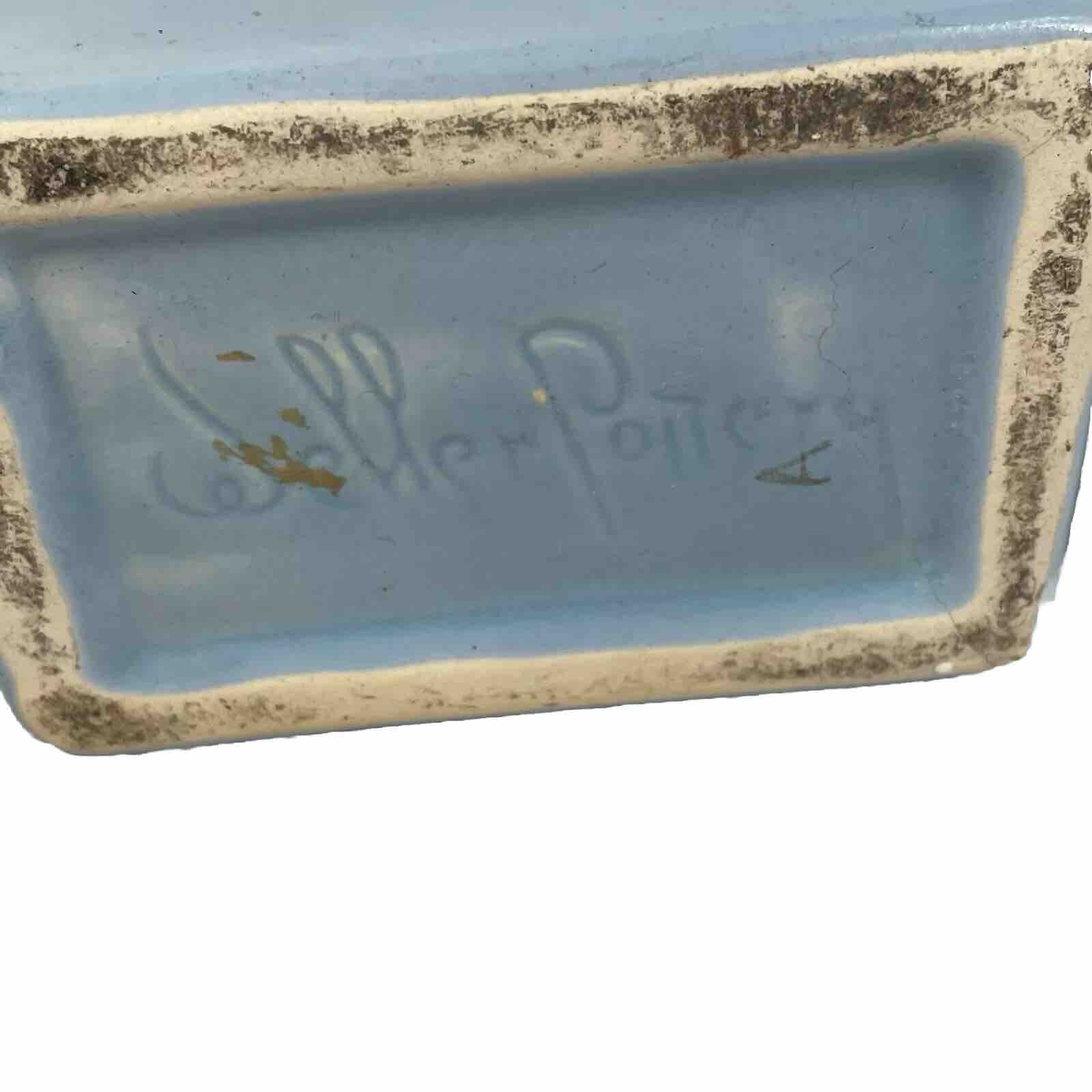 Vintage Pair of Weller Pottery Cameo Vases Blue & White 8 3/4” Tall Rectangular