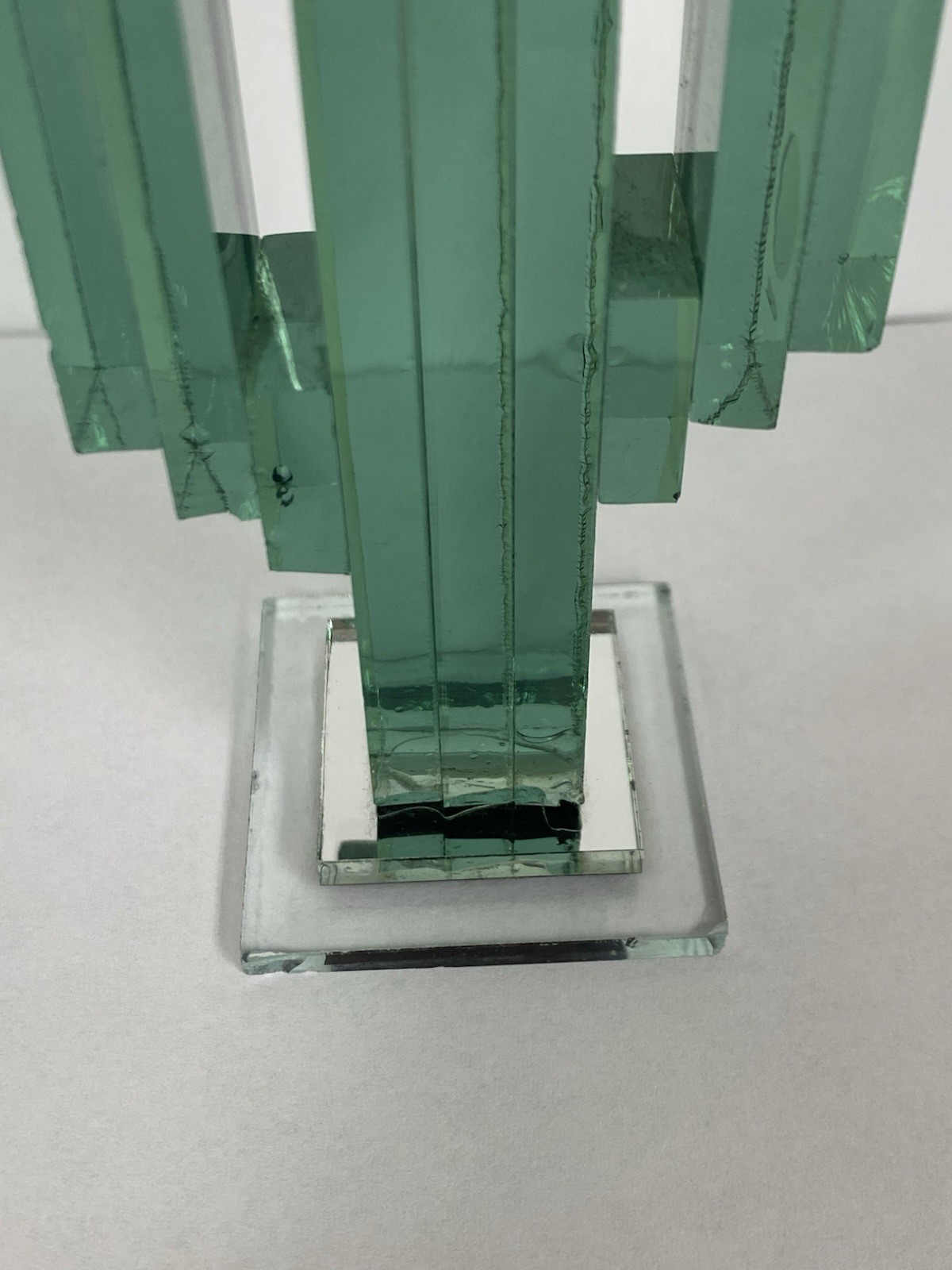 Vintage Mid-Century Modern Green Pressed Glass Saguaro Cactus Sculpture 5”