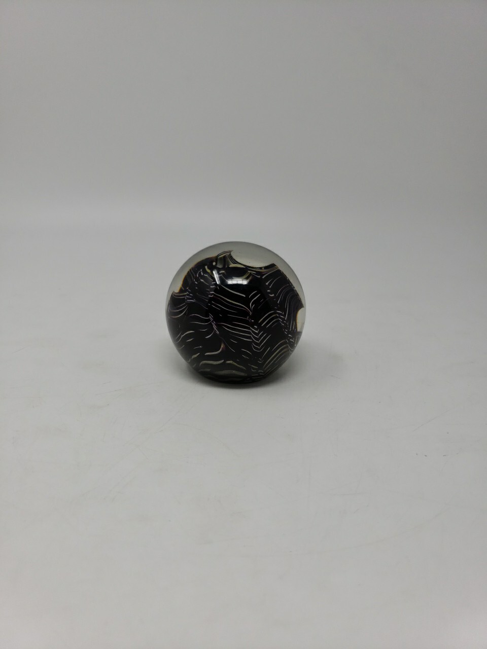 Signed James Clarke 1983 Studio Art Glass Asteroid Paperweight Black 2 7/8″