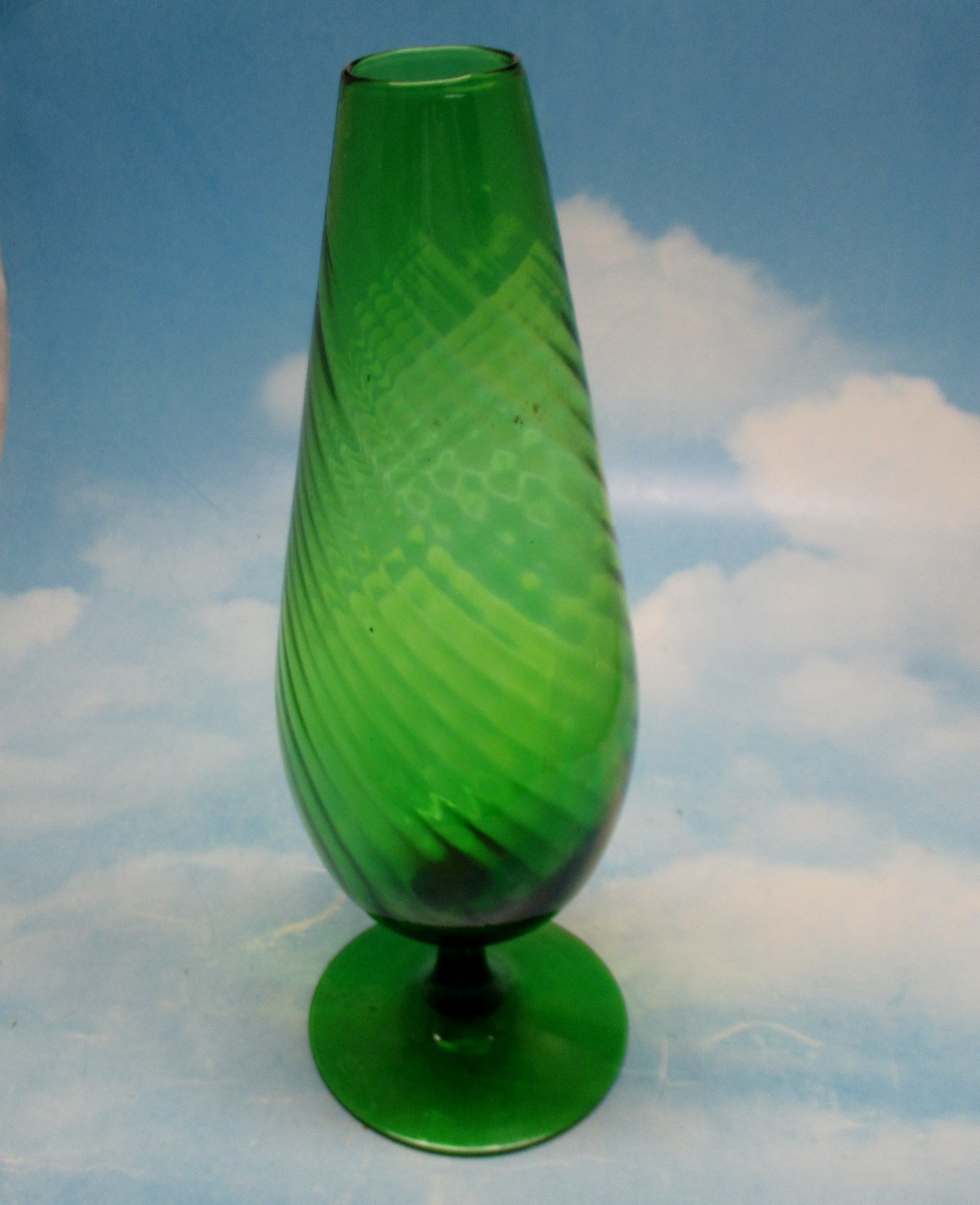 Empoli Glass EMERALD GREEN 12-1/2″ Vase OPTIC SWIRL Italy Mid-Century Modern