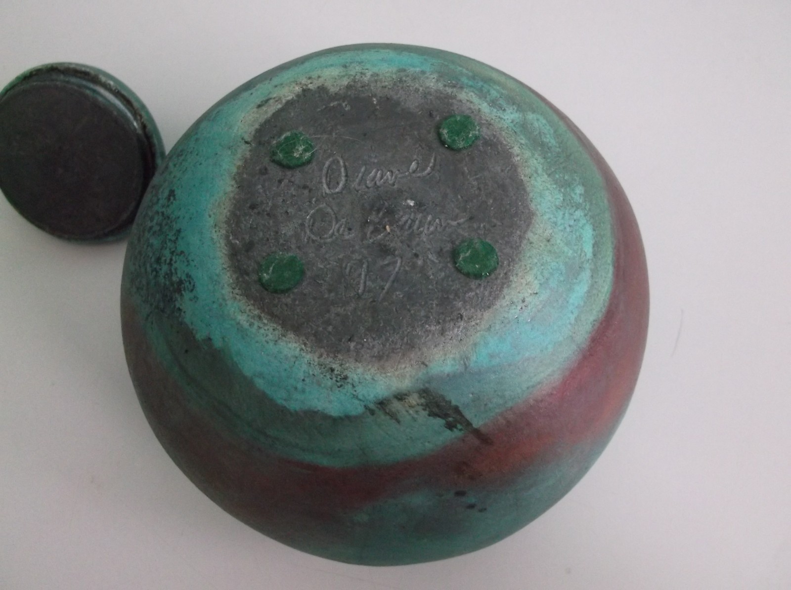 Raku Pottery Cremation Urn / Home Decor Pot signed Diane De Baun Aqua w Amethyst