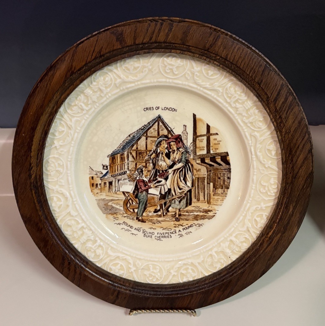 Vintage Framed Crown Devon Fieldings “Cries of London” Embossed Plate Hanging