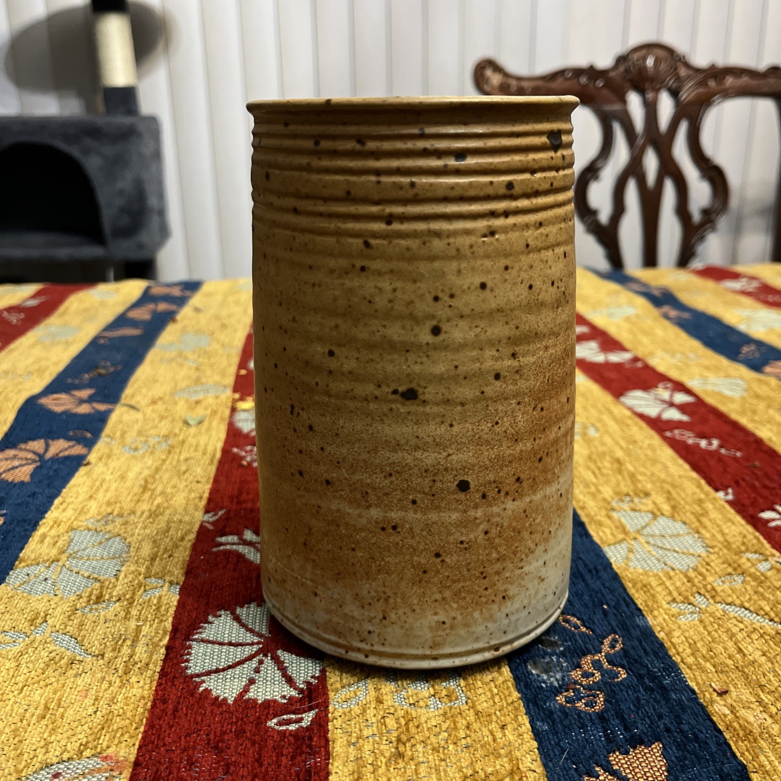 Vintage Studio Art Pottery Vase Mid Century Drip Glaze Earth Tone Signed