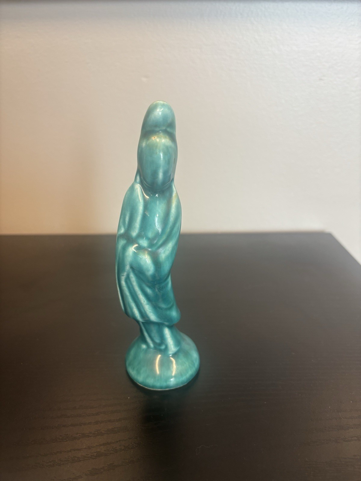 Unmarked Turquoise Glossy Ceramic Figurine Statue Decor