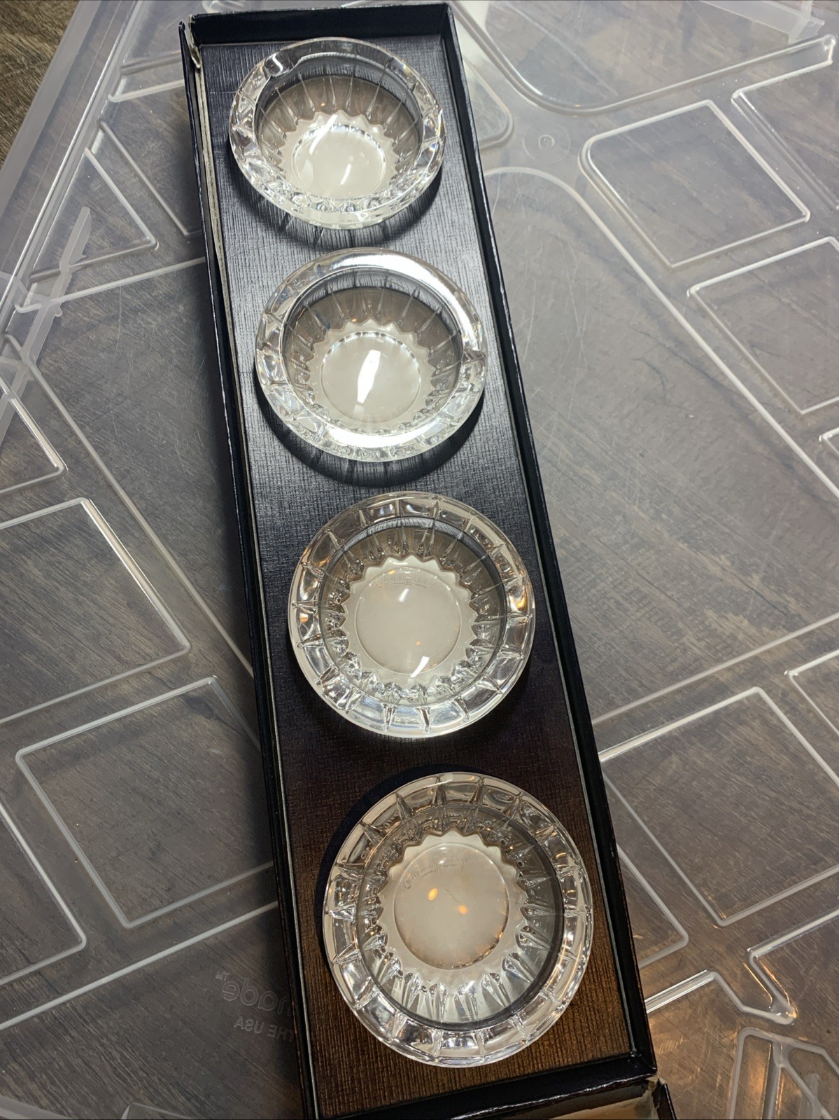 Val St Lambert Crystal Small Ashtrays, Lot of 4, In Box